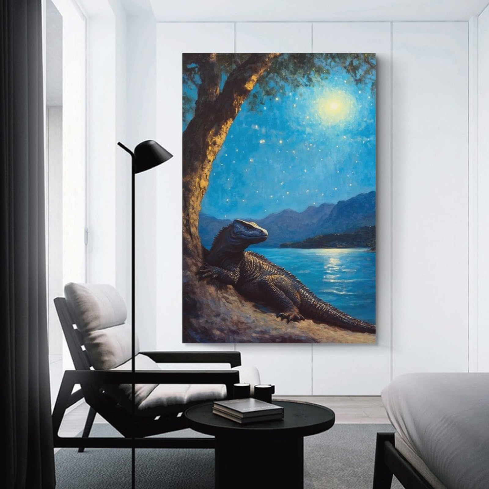 Junmoney Komodo Dragon by The Lake Canvas Wall Decor, 24x36inch(60x90cm), for Gallery Wall Decor And Room Displays, Wall Decor Suited to Curated Displays