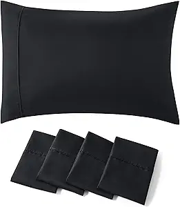 Bedsure Pillow Cases Standard Size Set of 4 - Black Brushed Microfiber Pillowcases 4 Pack, Super Soft and Cozy Pillow Case Covers with Envelope Closure, Wrinkle, Fade and Stain Resistant, 20x26 Inches