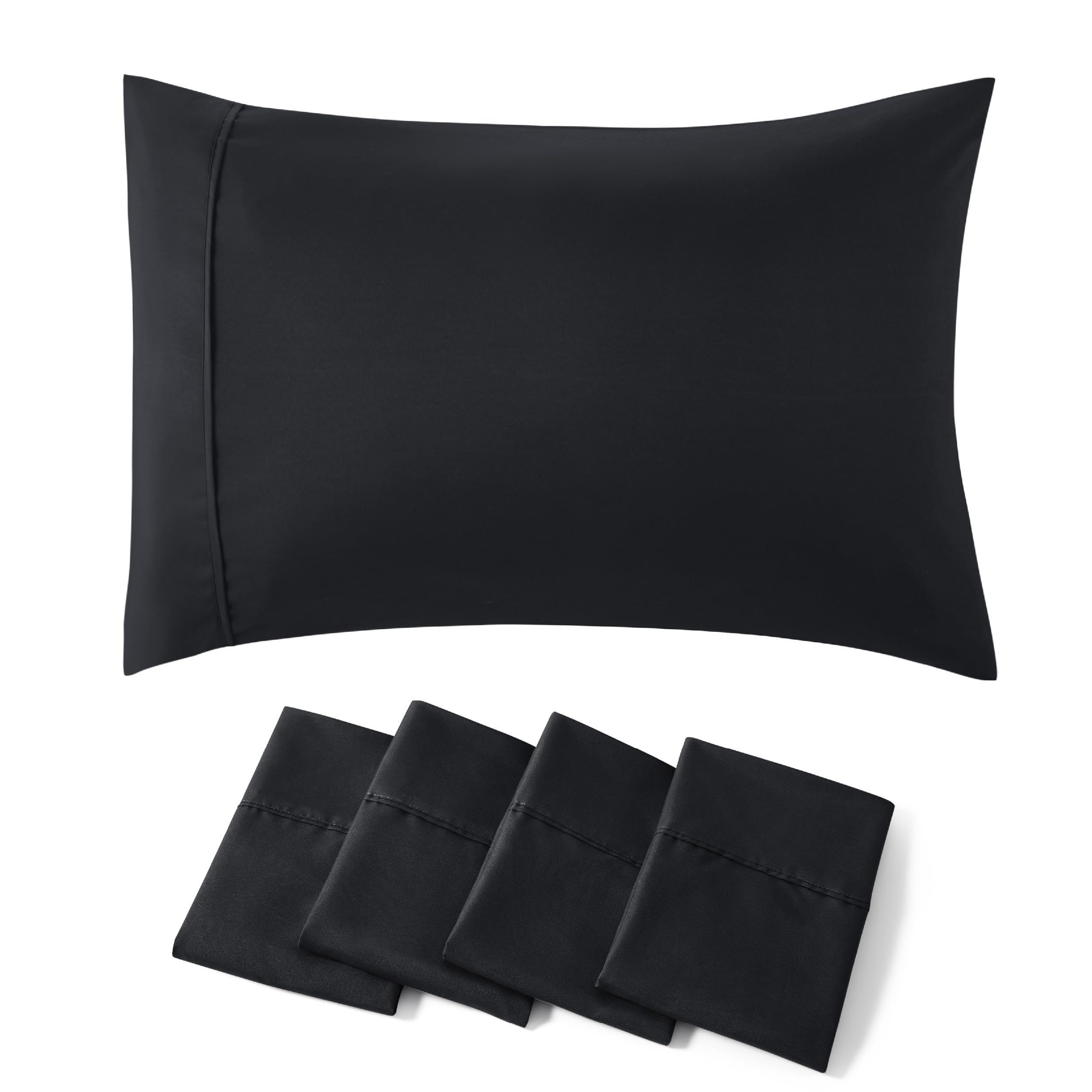 Bedsure King Size Pillow Cases Set of 4 - Black Polyester Microfiber Pillowcases 4 Pack, Super Soft Pillowcase, Pillow Case Cover with Envelop Closure, 20x36 Inches