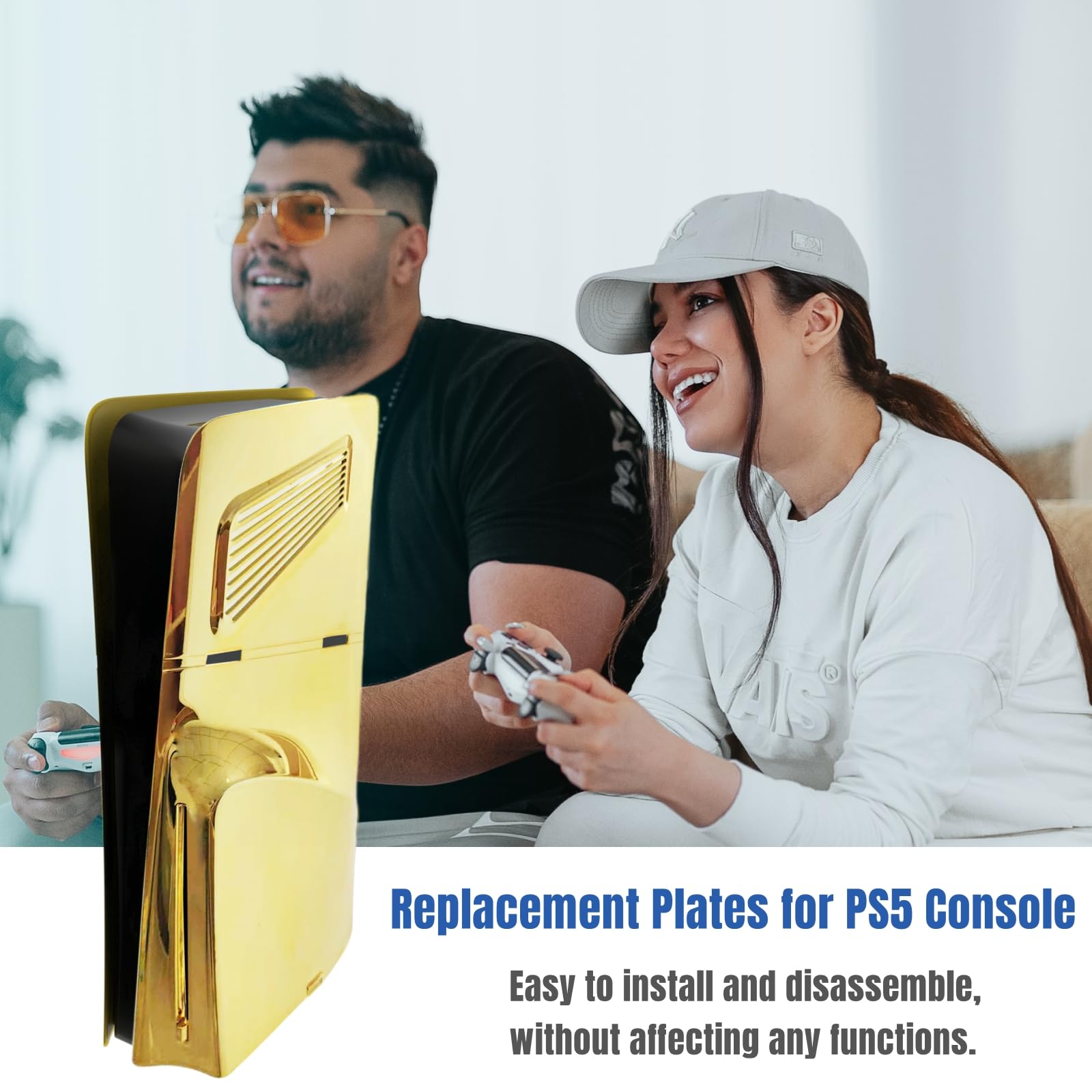 Abdeckplatten mit Kühlungsöffnungen für neue PS5 Slim Console Disc Edition, Schutzschalen-Panels, Ersatz-Frontplatte, kompatibel mit Playstation 5-Zubehör (B Galvanik-Gold)