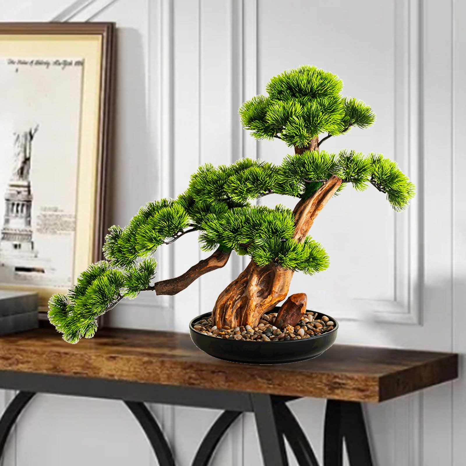 Künstliche Kiefer Bonsai Gefälschte Baum 17in Künstliche Willkommen Kiefer Bonsai, Japanische Zen Simulation Bäume Mit Kunststoff Topf, Gefälschte Immergrüne Bonsai Pflanze Dekoration