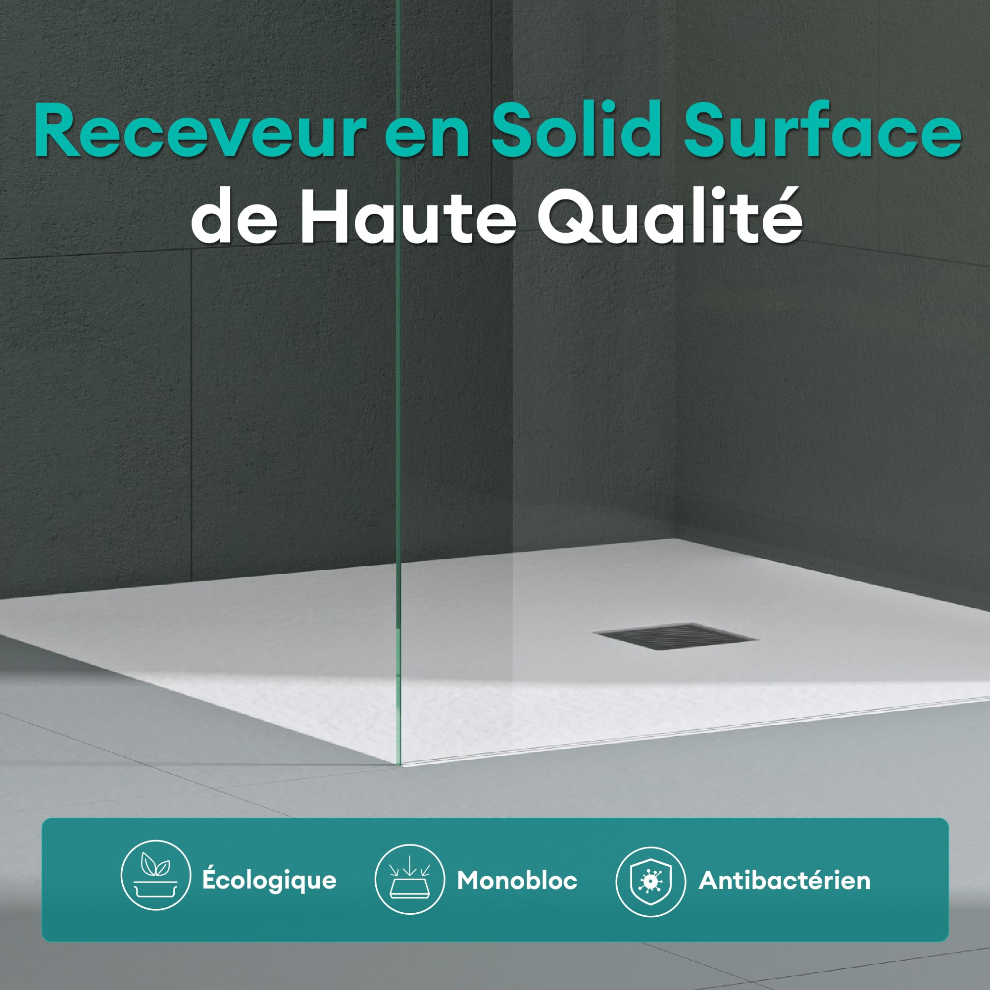 Mai & Mai Receveur de Douche 90x140x3cm Bac à Douche Blanc Mat en Résine Raccords DIN Rectangulaire Design Geo09