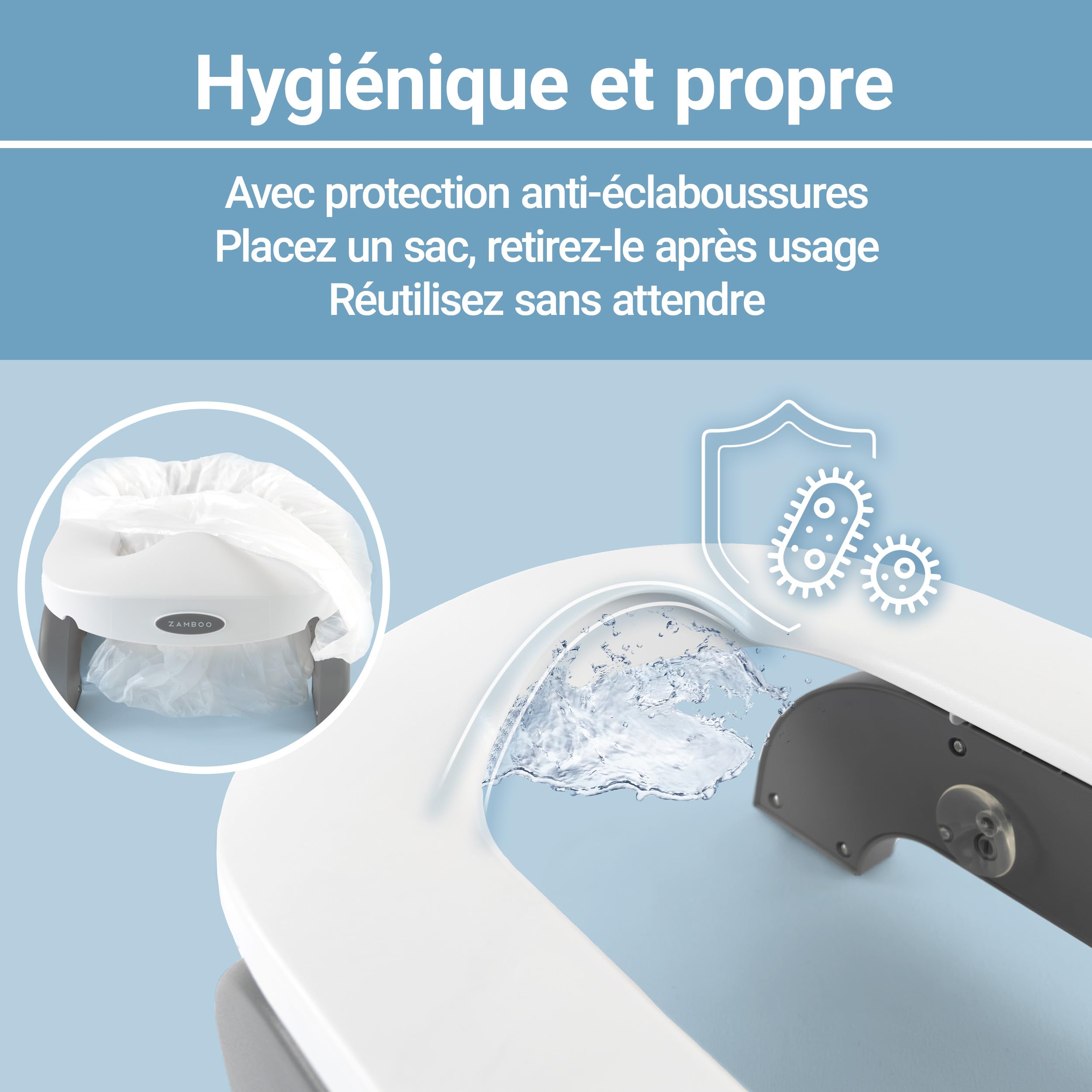 Zamboo Toilette Portable Enfant 3en1 – Pot Bebe & Réducteur Toilette pour Enfants dès 15 mois | Pot Pliable Enfant Voyage et Maison, Anti-Eclaboussure, Utilisable avec Sacs Jetables, Gris