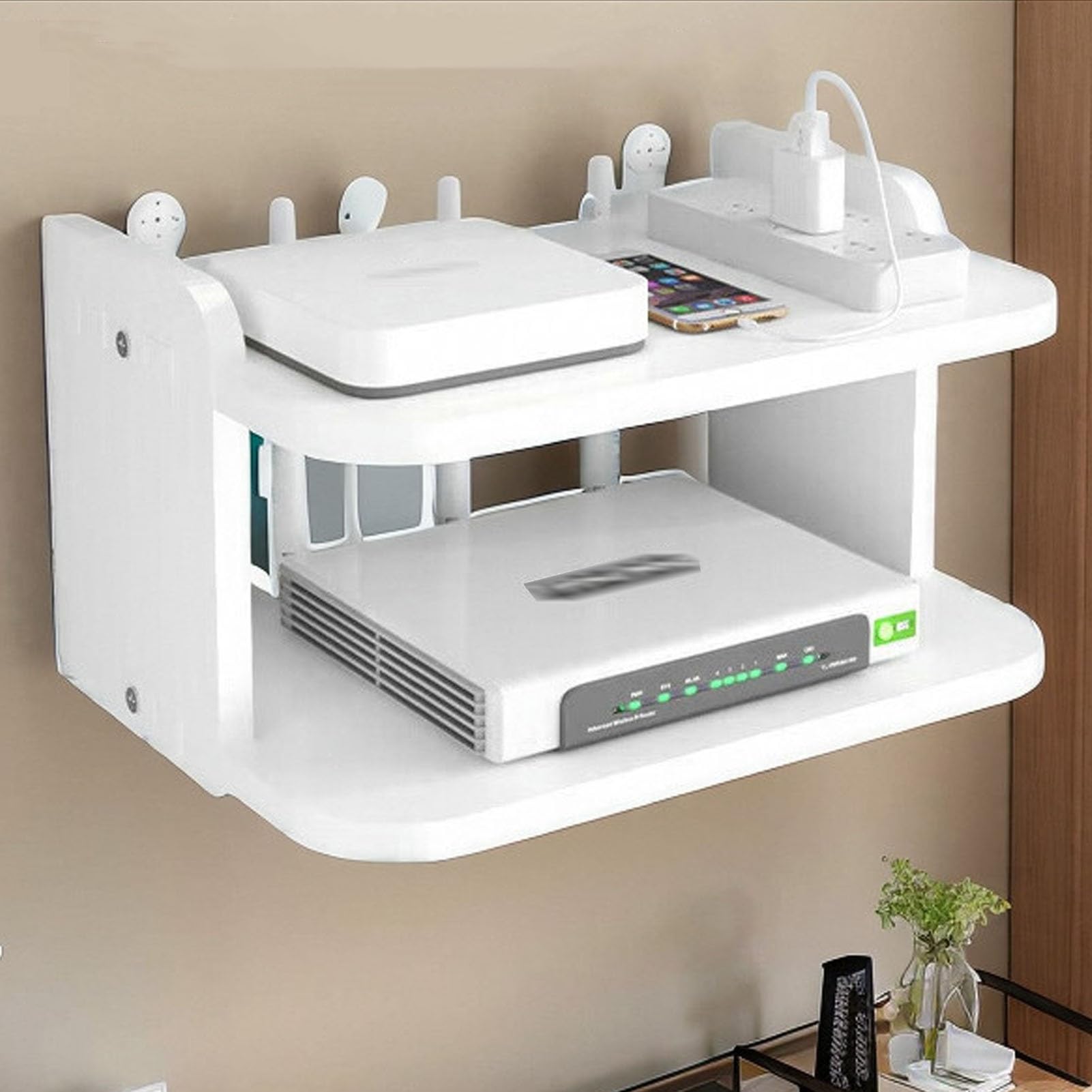 Router-Wandhalterung, WLAN-Router-Aufbewahrungsbox, Kabelmanagementbox, Multifunktions-Aufbewahrungsregal, Router-Schrank for Das Homeoffice(34 * 19.5 * 13cm)