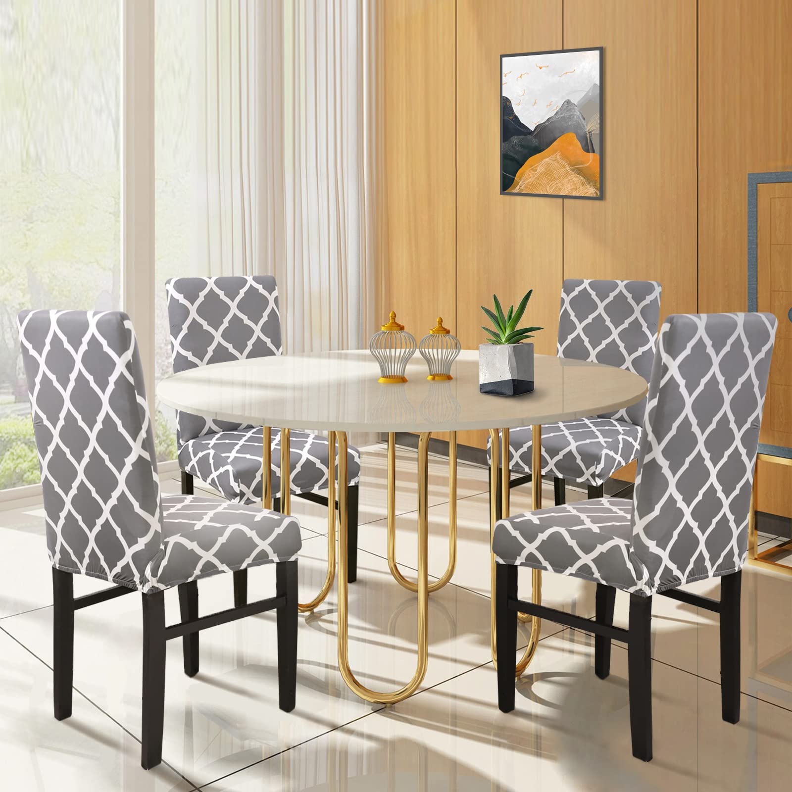 Jaotto Coprisedie con Schienale Impermeabile 6 Pezzi, Fodere Coprisedia Elasticizzati con Schienale per Sala da Pranzo, Moderna Vestisedia Lavabile Estraibile per Cucina Casa(Geometria Grigia,6 Pezzi)