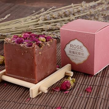 T-shin Rose Flower Botanical Soap Bar,110G Handmade Natural Essential Oil Floral Face Body Soap,Moisturizing Artisanal Scented Bath Soap Gift with Blistering Net for Men & Women Rose