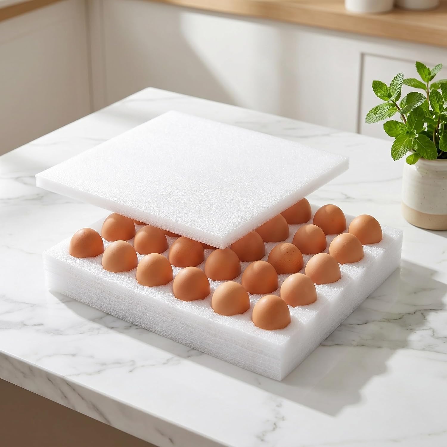 Uonlytech 2 Sets White Pearl Cotton Egg Crate Tray with 30 Grids, Epe Foam Material for Exceptional Cushioning and Stabilizing Each Egg, for Market Use and Refrigerator Storage