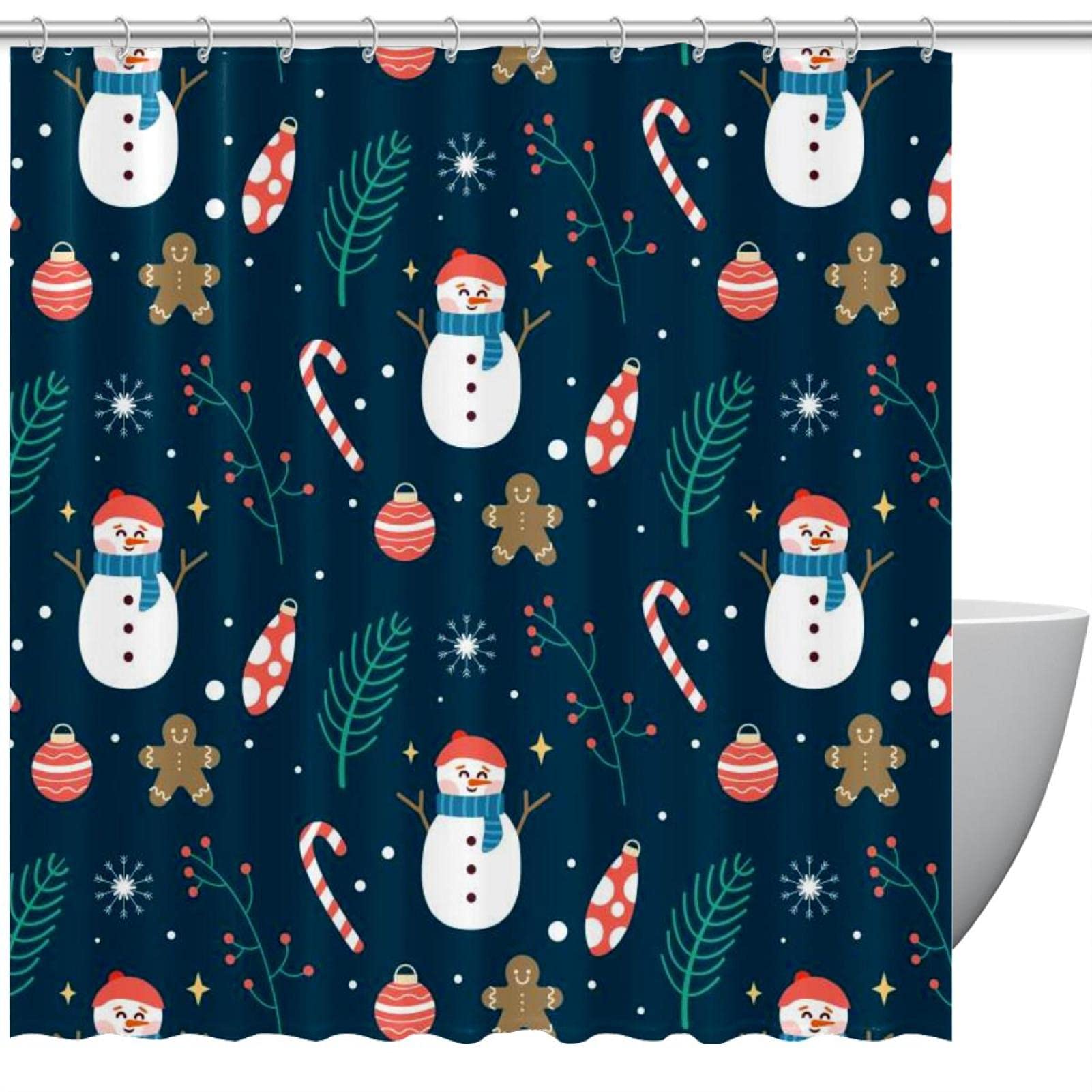 Rideau de douche avec 12 crochets motif bonhomme de neige tissu lavable étanche