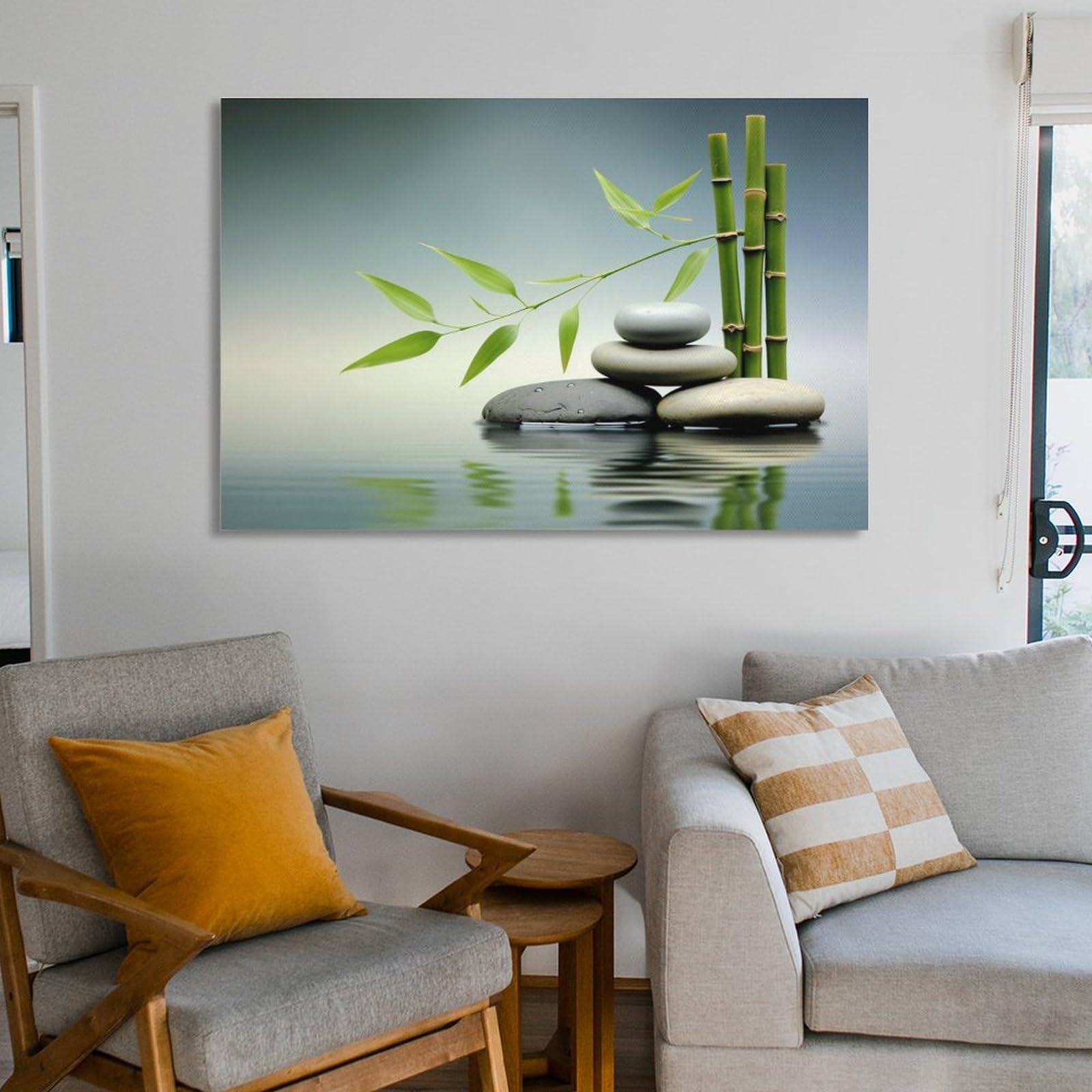 FOCCAR Cuadros De Piedra De Bambú Sobre Lienzo, Arte De Pared, Moderno, Plantas Verdes Frescas, Impresiones En Lienzo, Póster De Decoración De Pared Para Decoración Del Hogar