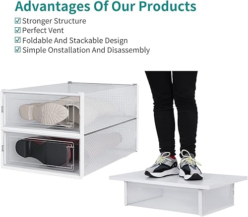 Miniatura 6 de PARANTA Caja de almacenamiento de 6 piezas para botas y zapatos, caja apilable de plástico transparente, organizador de zapatos que ahorra espacio