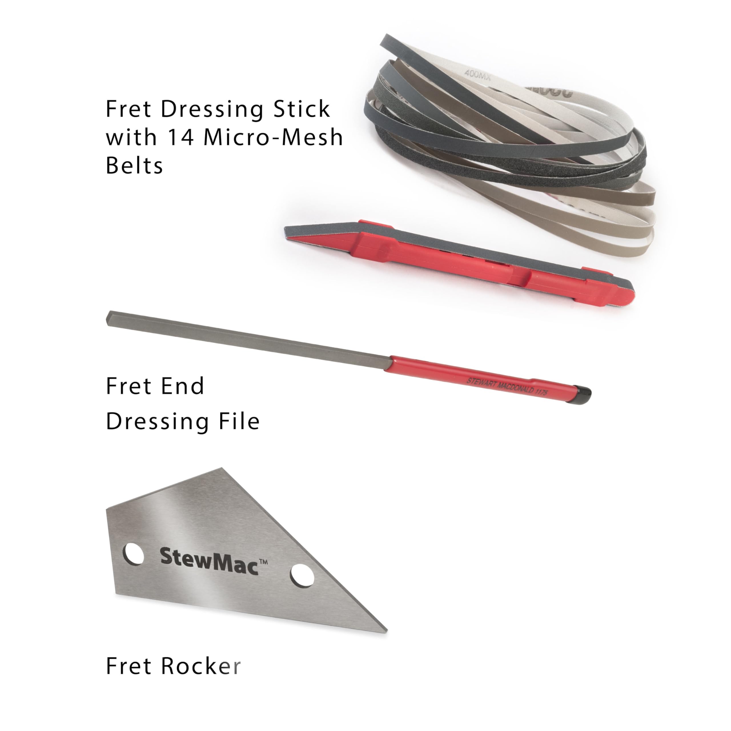 StewMac kit esencial de herramientas para trabajos de trastes | Selección básica para extraer, preparar, instalar y terminar trastes, pensada para reparaciones completas y retrasteados.