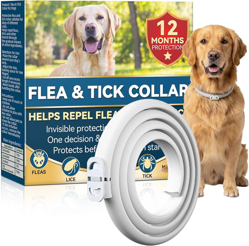 Collar Antiparasitario para Perros 65 cm, Protección contra Pulgas, Garrapatas e Insectos hasta 12 Meses, para Perros de Todos los Tamaños, Impermeable y Ajustable (1)