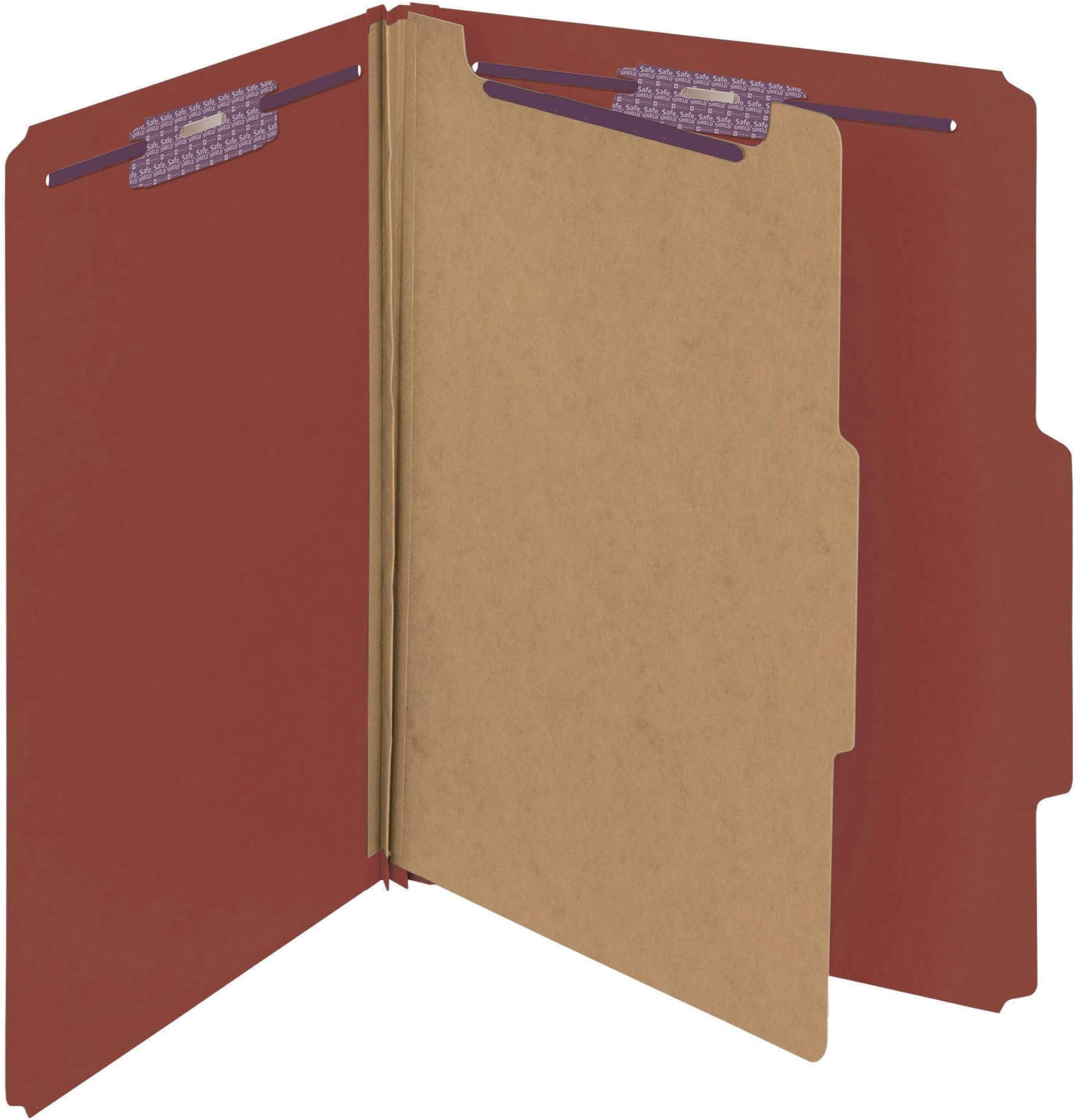 SmeadPressboard Classification File Folder with SafeSHIELD Fasteners, 1 Divider, 2" Expansion, Letter Size, Red, 10 per Box (13775)