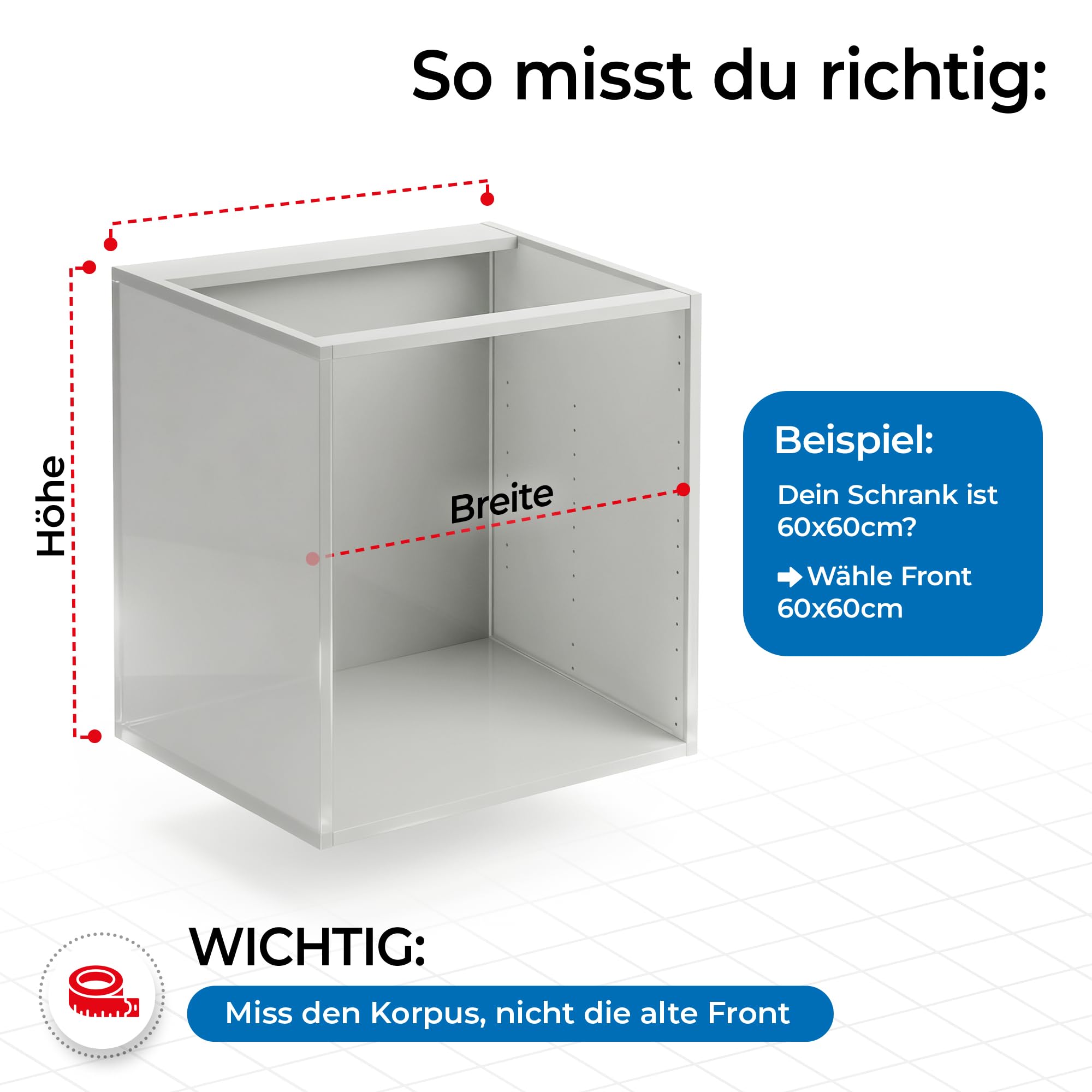 Prima Systeme Küchenfront (Beton Hell, 60x90 (Rechts/Links)) – Schranktür kompatibel mit IKEA FAKTUM – Kratzfest, wasserabweisend und leicht zu reinigen – Premium-Qualität für Dein Zuhause