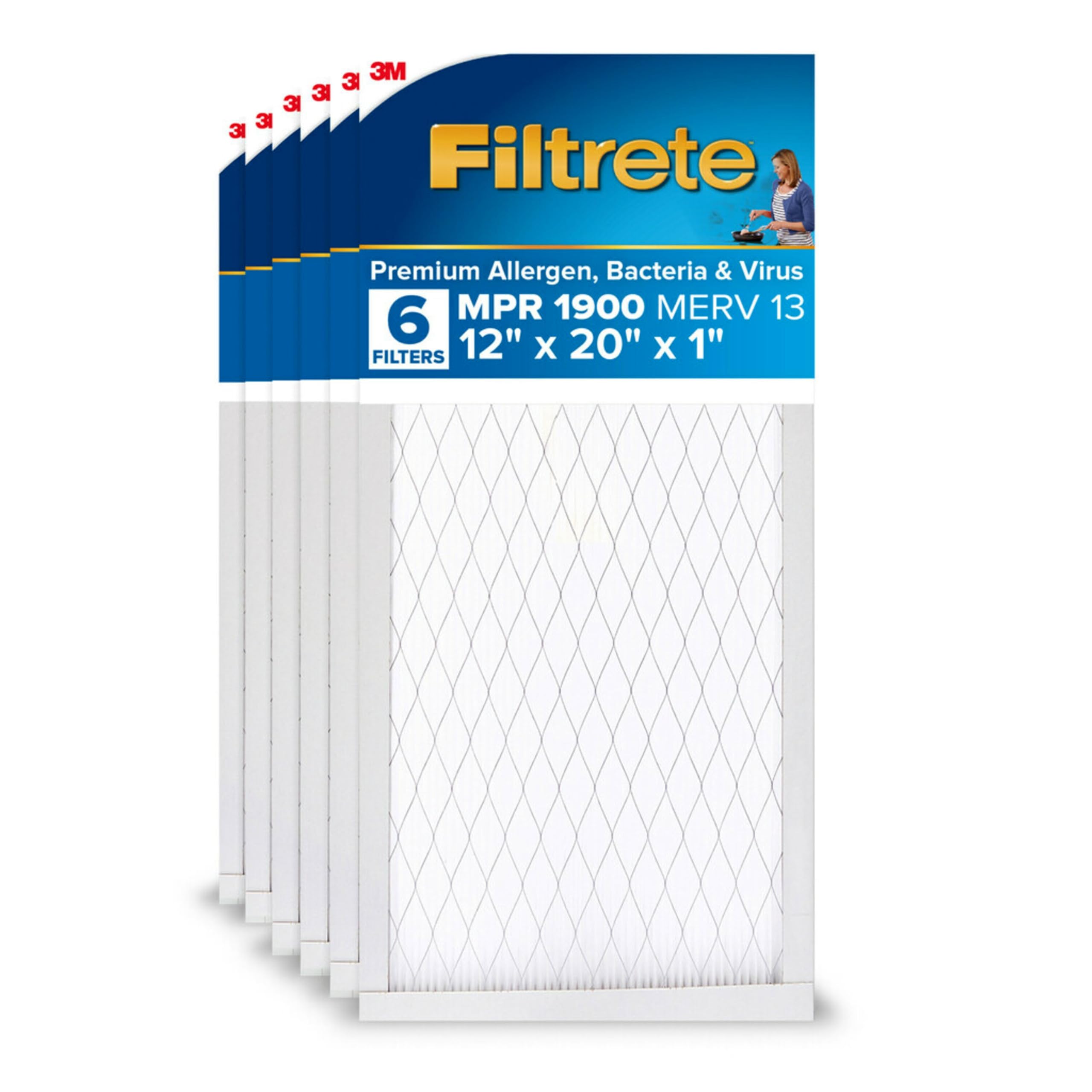 Filtrete12x20x1, AC Furnace Air Filter, MPR 1900, Healthy Living Ultimate Allergen, 6-Pack (exact dimensions 11.81 x 19.81 x 0.78)