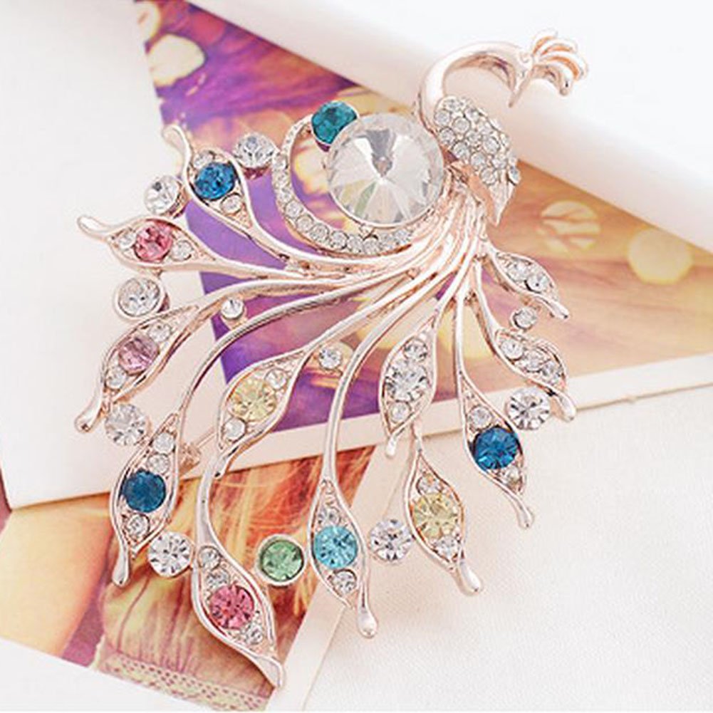 Hosaire Brooch Pin Women's Peacock Color Rhinestones Breastpin for Wedding/Banquet/Bouquet 1