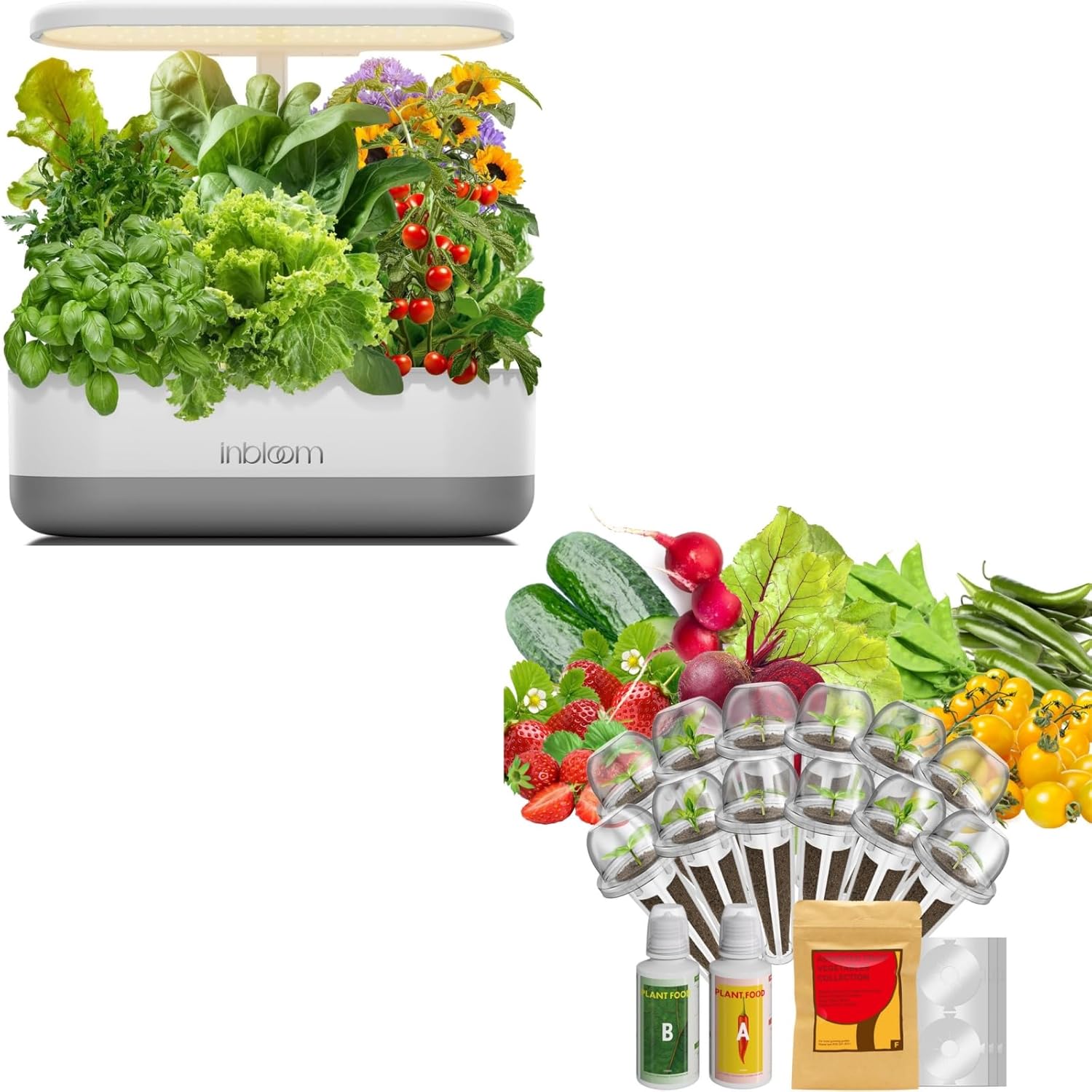 inbloom 12 Pods Hydroponics Growing System + Assorted Fruit & Vegetables Mix Seed Kit 12pod