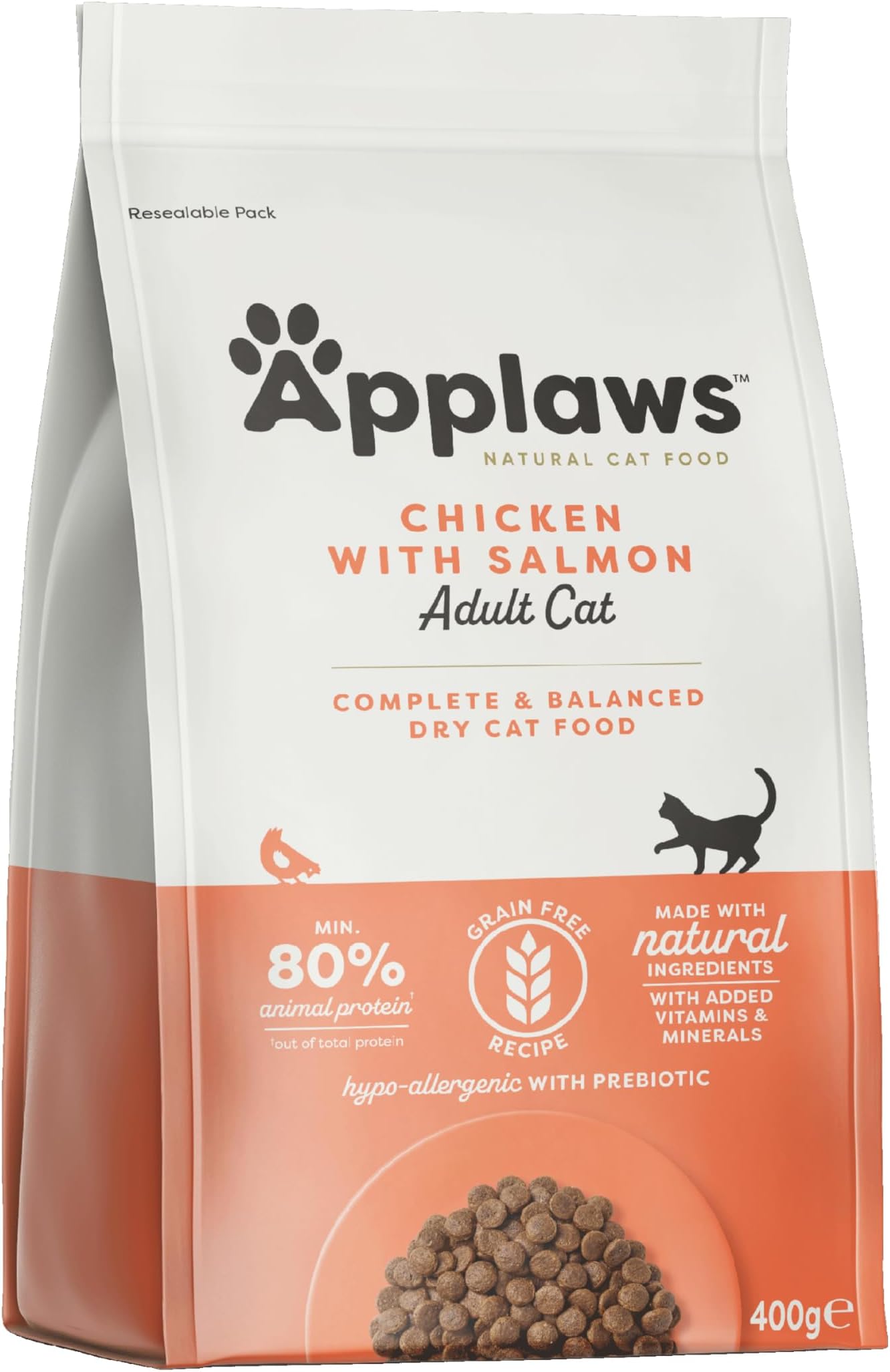 Complete and Grain Free Adult Dry Cat Food, Chicken with Salmon 1 x 400g Bag