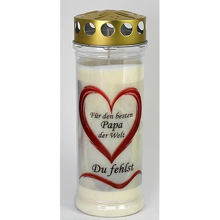 HS Candle Grabkerze Mit Baum Motiv Gold - 7 Tage Brenndauer, Wetterfestes Grablicht 26cm