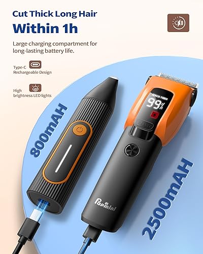 Miniatura 7 de Kit de aseo para perros y gatos para abrigos gruesos, recortadora recargable resistente con pantalla LED y bolsa de almacenamiento (naranja, 2 en 1)