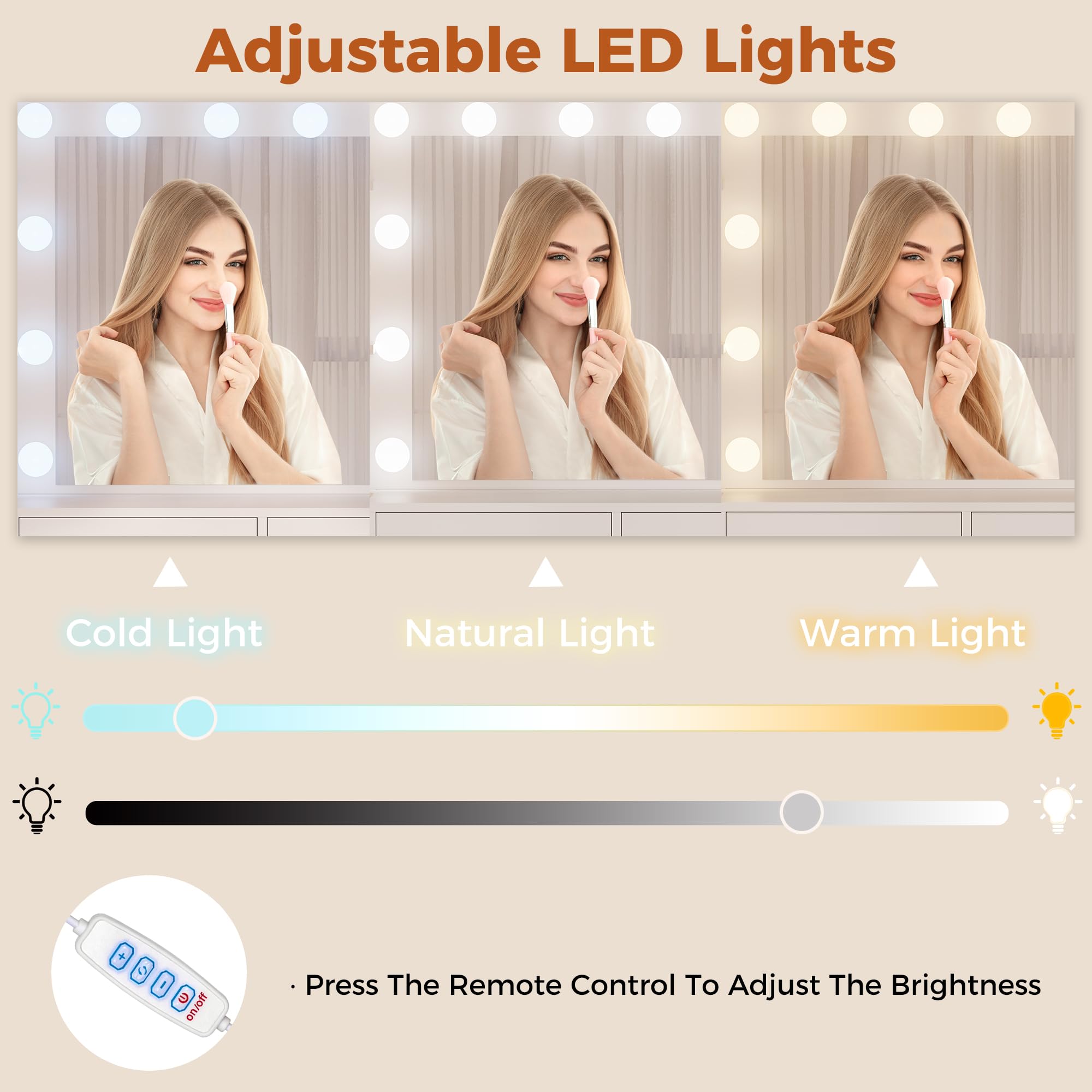 BEWISHOME Toletta da Trucco con Specchio Contenitore per Gioielli,Toletta da Trucco con Luci LED e Prese,Luminosità Regolabile,Toeletta con 10 Cassetti,5 Aperti,5 Ganci,Moderno Bianco EFST52M