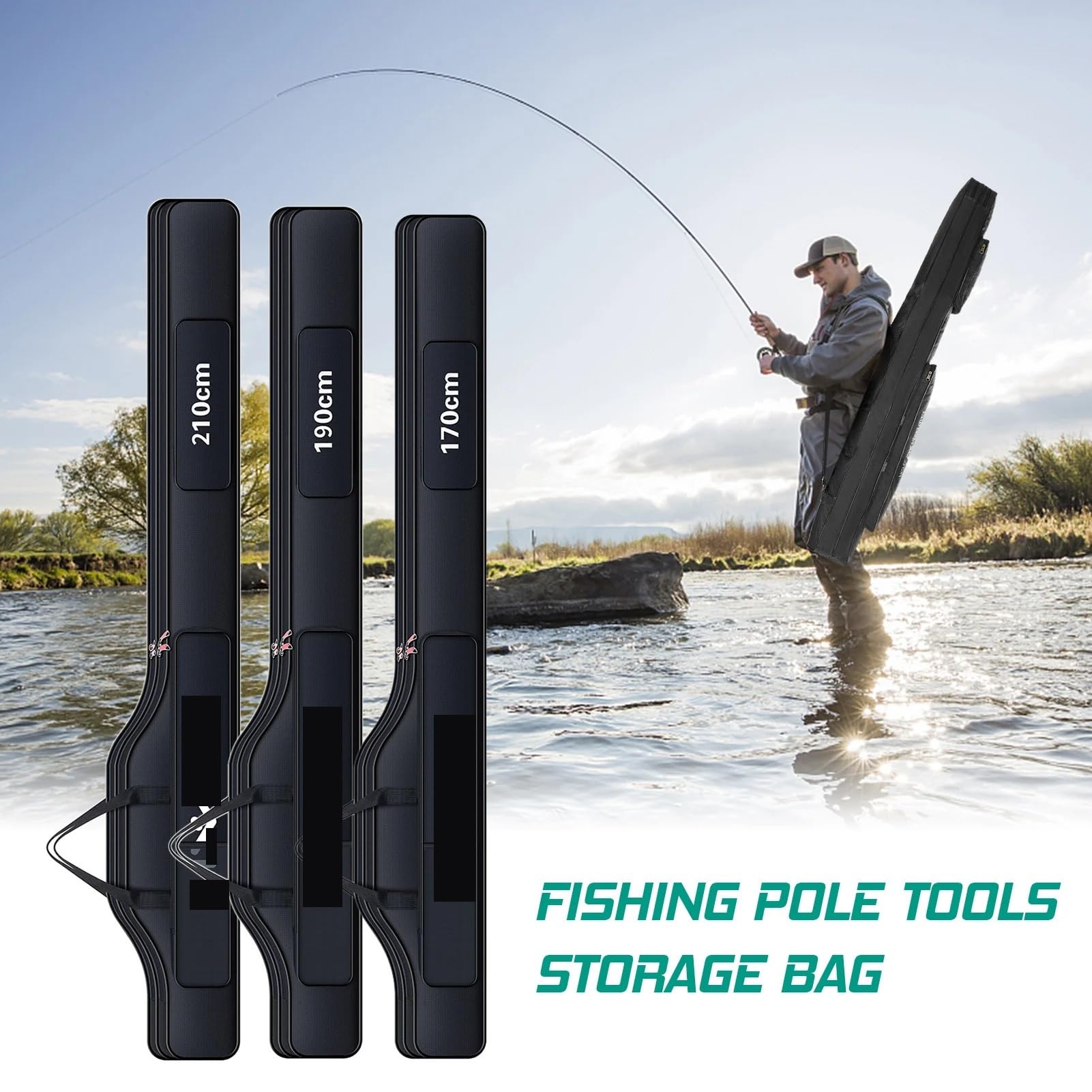 Funda Caña De Pescar Bolsa de Pesca Plegable portátil, Bolsa for Carrete caña Pescar, Aparejos, Funda Transporte, Viaje, Almacenamiento, Organizador