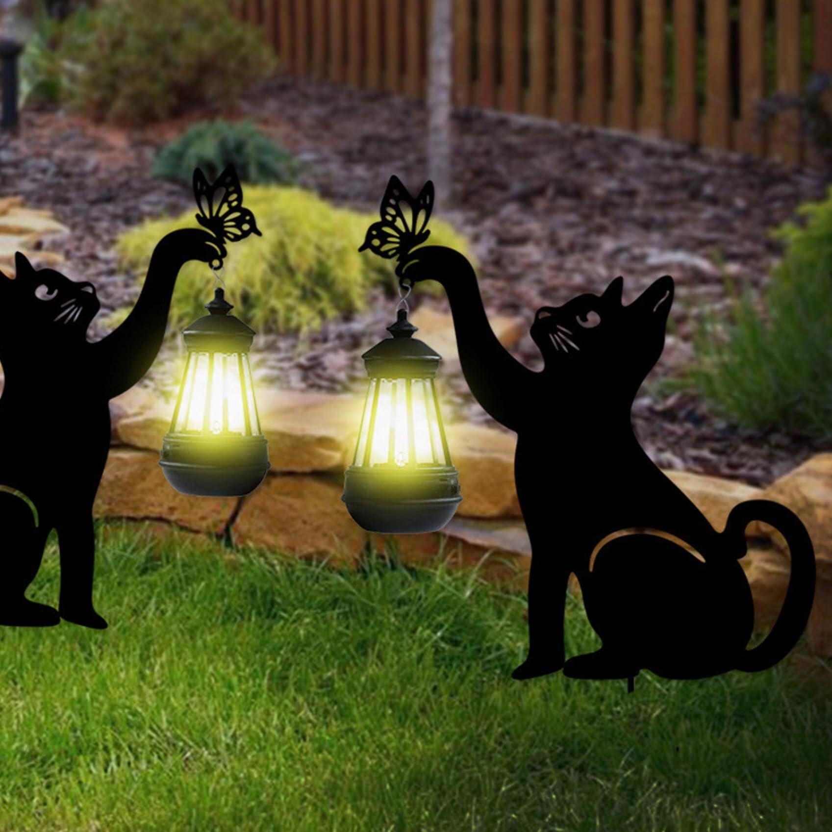 Relaxdays Statua Solare, Forma di Gatto, Luce LED, Decorazione per Giardino & Balcone, HxLxP: 23 x 12 x 14 cm, Grigio