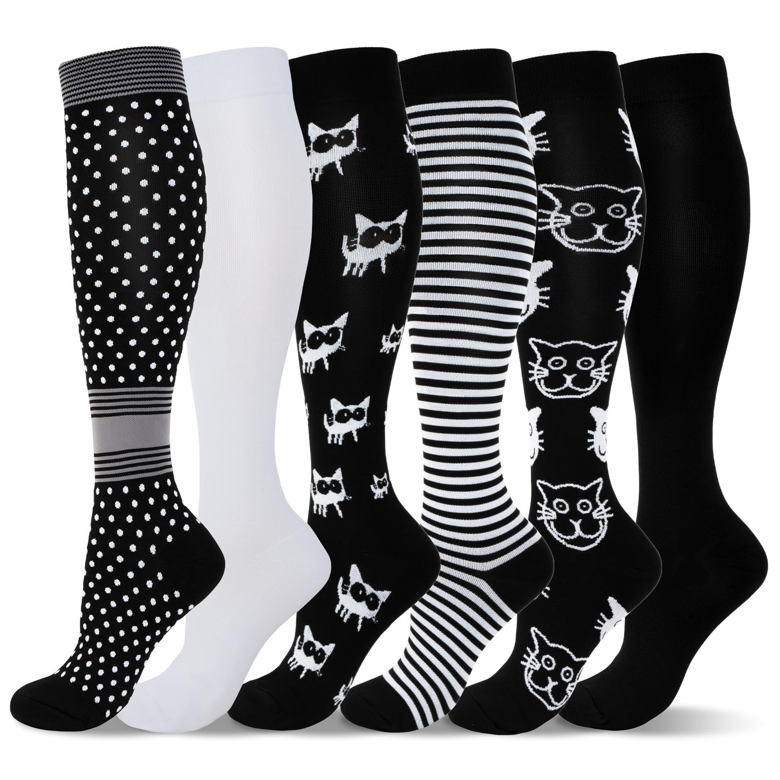 LEOSTEP 6 paires de chaussettes de compression pour hommes et femmes, soutien quotidien pour les voyages, le travail et le mode de vie actif, chaussettes respirantes confortables