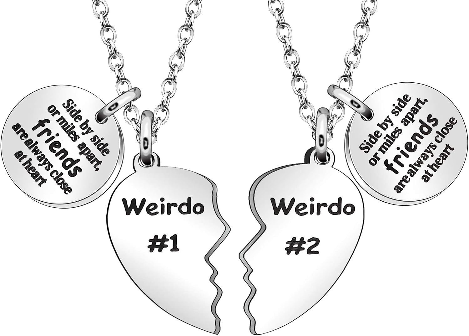 Best Friends Necklace Gift,2pcs Heart Pendant Adjustable Long Necklace"Side by side or miles apart best friends are always close at heart"Friendship Jewelry
