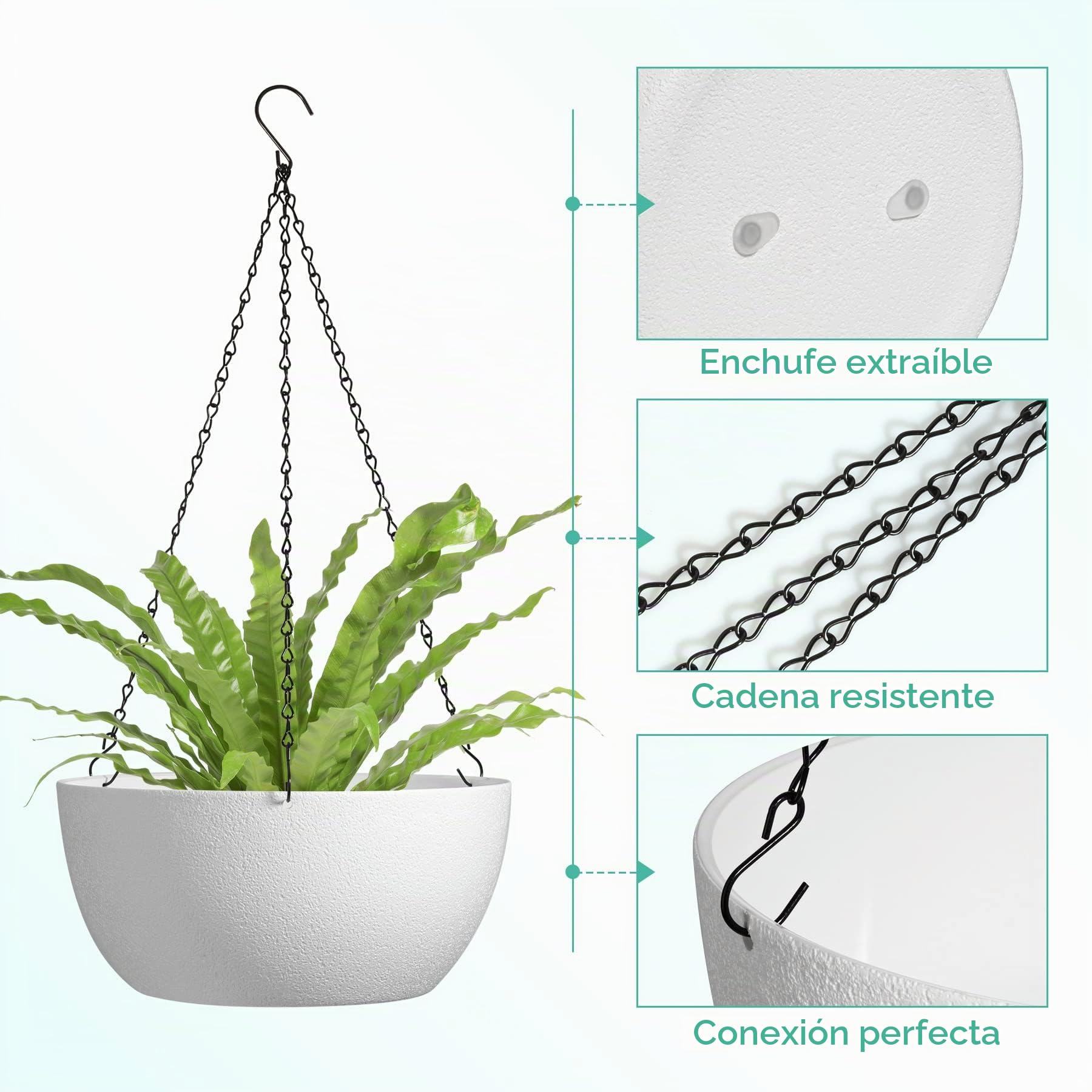 T4u Maceta Colgante 30 Cm, Blanco, Lote De 2