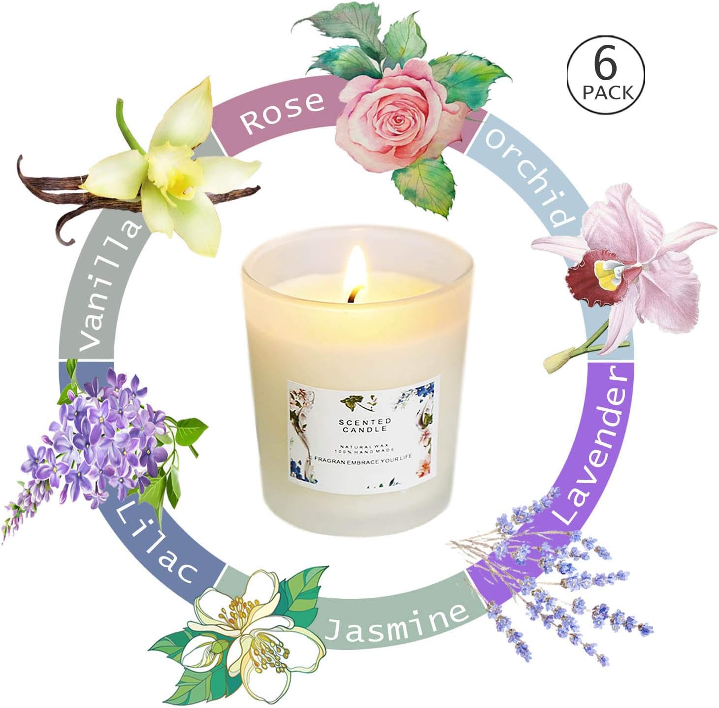 YIHANG Scented Candle Gift Set – (6 x 2.2 Oz/65g) - Aromatherapy Set of Fragrance Soy Wax – for Stress Relief and Relaxation