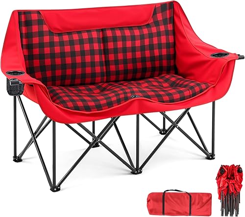 Miniatura 1 de Sillas de camping dobles acolchadas para 2 personas, sofá de campamento de gran tamaño resistente para adultos, césped al aire libre, playa, sofá