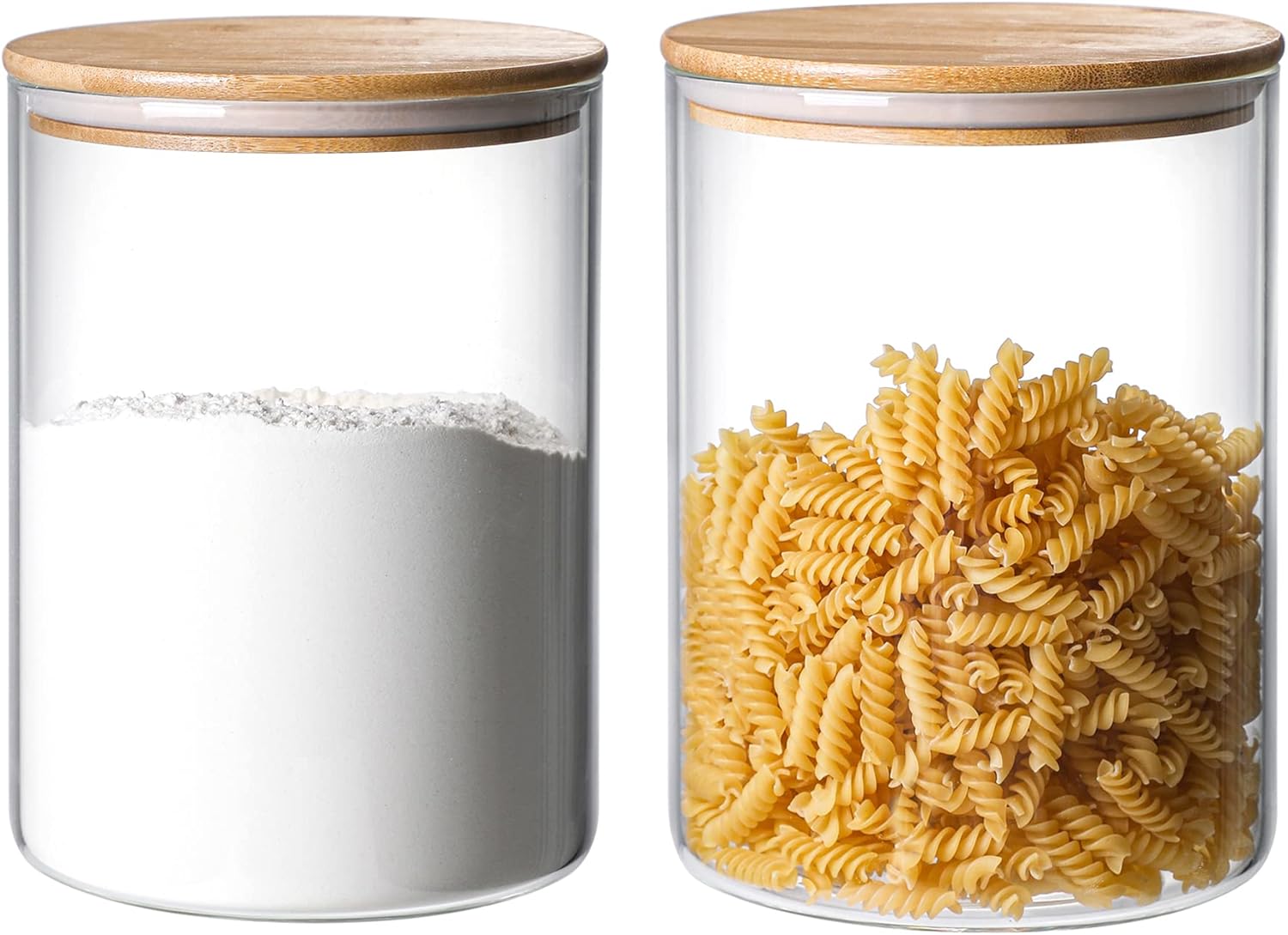 2 Sets 3000 ML/100 FL OZ Clear Glass Storage Canister Holder with Airtight Bamboo Lid, Extra Large Container Jar for Flour Sugar Coffee Loose Tea Rice Cookie Cereal Pasta Spaghetti Protein Powder