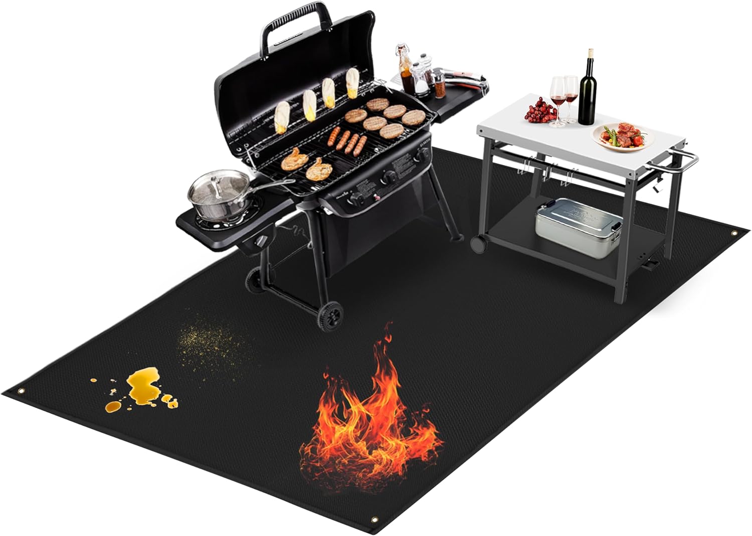 90" x 59" Extra Large Grill Mat - Grill Matt for Outdoor Grill Deck Protector Compatible with Blackstone Griddle, Charcoal Grills & Gas Grills, Fireproof Grill Pads & Floor Mats, Black