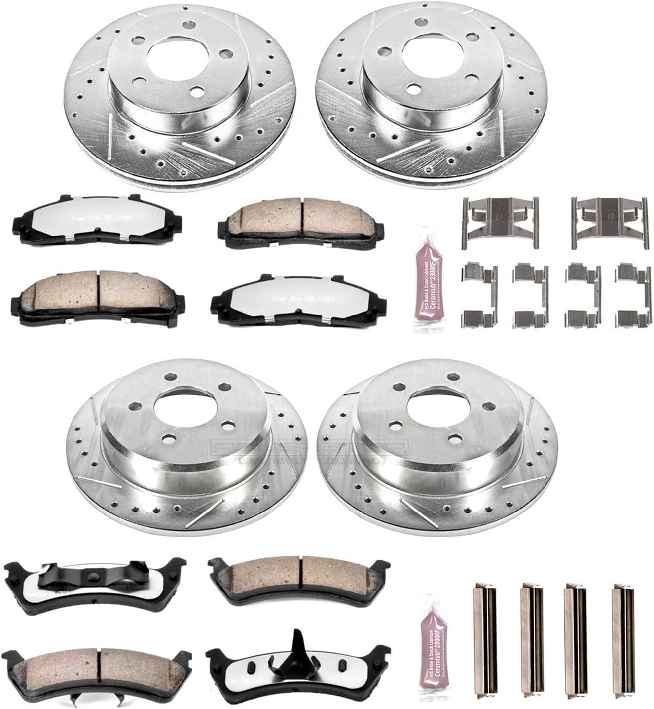 PowerStop Front & Rear Brake Kit For Ford Explorer 1995-01 | Mercury Mountaineer 1997-01 - Truck & Tow Carbon Fiber Ceramic Brake Pads + Drilled & Slotted Rotors Upgrade, K1861-36