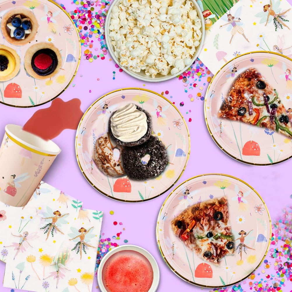 Wróżka zastawa na imprezę, zestaw papierowych talerzy wróżek, naczynia urodzinowe, na imprezę urodzinową, wesele, baby shower, piknik, dekoracja stołu dla 10 gości