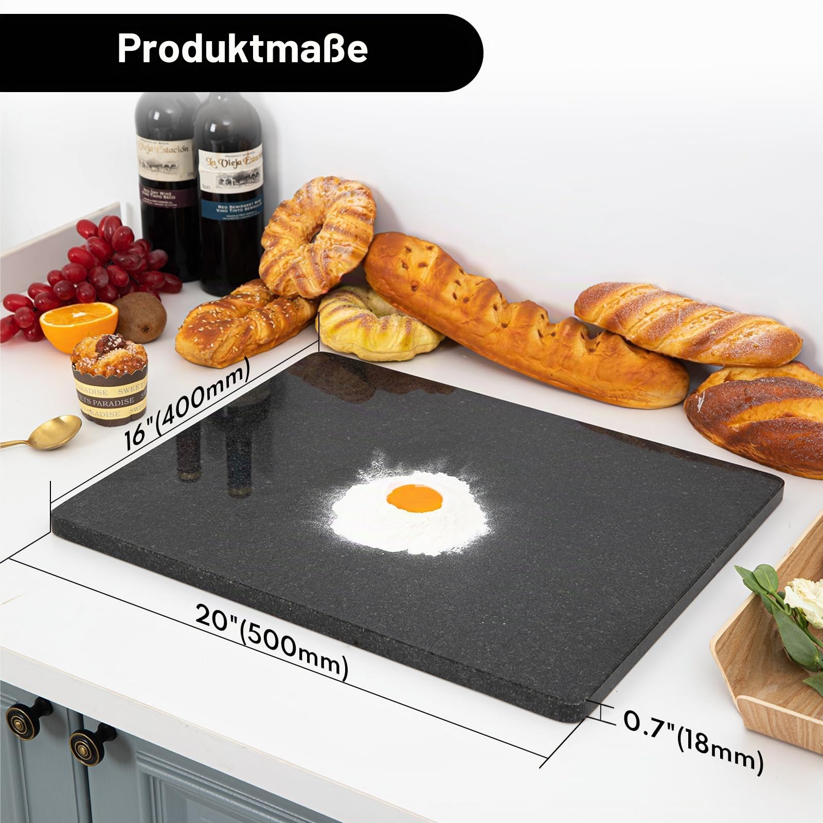 Lovdeco Schneidebrett aus Granit, für Küche, große schwarze Marmorplatte, Geschenk mit rutschfesten Füßen, 40,6 x 50,8 cm, 1 Stück