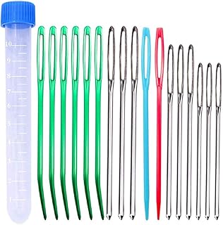 CKANDAY 115 Pcs Jumbo Bent Tip Tapestry Needles, Large- Eye Blunt Steel Darning Yarn Needles in Box and Plastic Hand Sewing Needles for Knitting Crochet DIY Notions Craft Stitchery Quilting Weaving