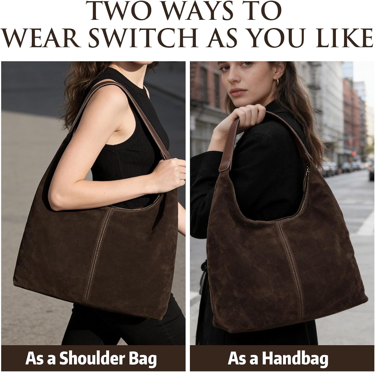 KJMYYXGS Faux Suede Tote Bag for Women, Large Slouchy Suede Hobo Shoulder Bag, Soft Crescent Purse for Work Travel College - Image 4