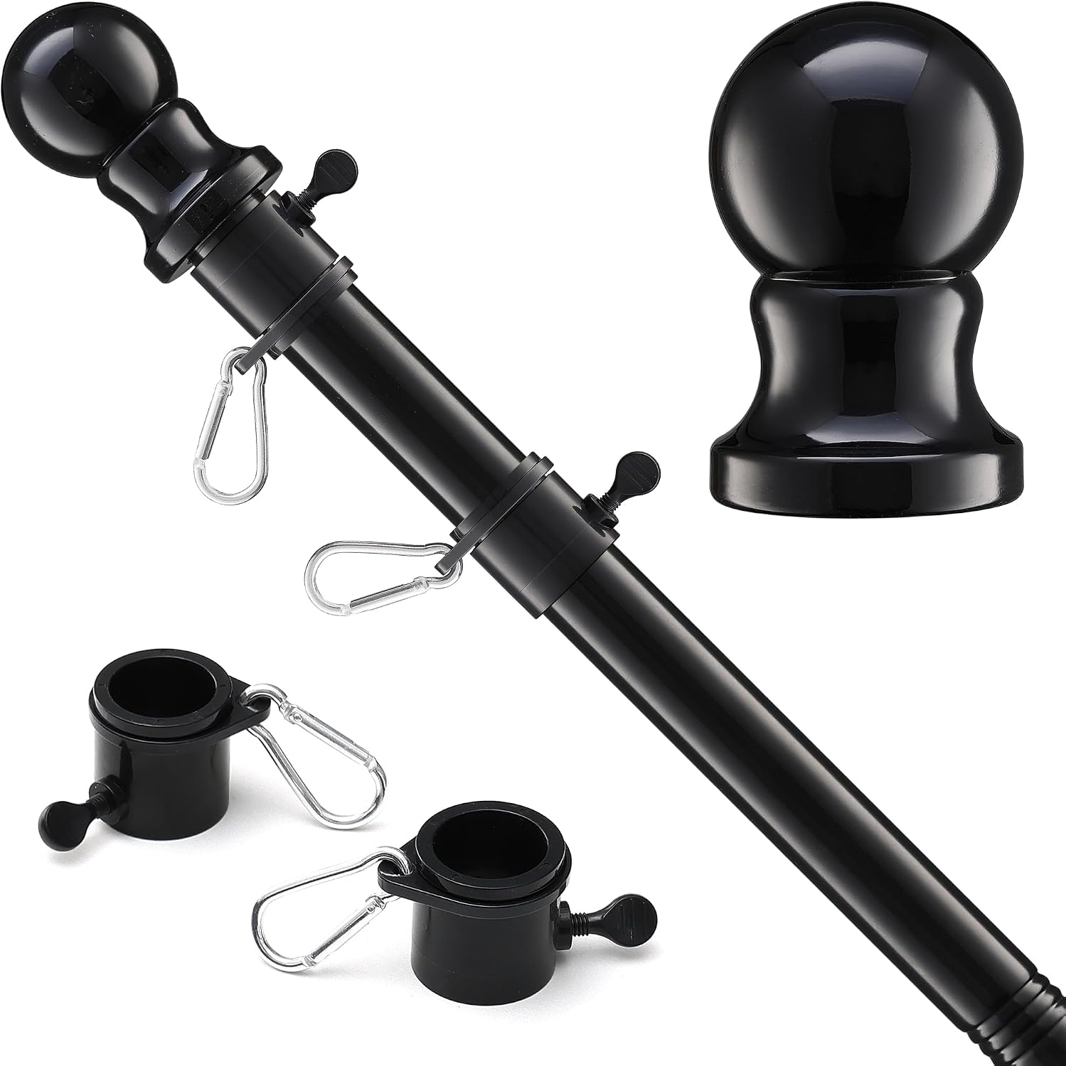 LLARGUEST Flag Pole for Outside House, Black Garden Flag Pole with Flag Pole Rings, Heavy Duty Metal Indoor Outdoor House Yard Flagpole for House Truck Car Porch 5ft