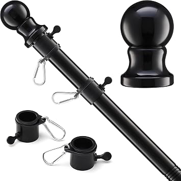LLARGUEST Flag Pole for Outside House, Black Metal Heavy Duty Portable Indoor Outdoor Yard House Garden Flag Pole for Truck Car Porch 5ft