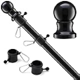 LLARGUEST Flag Pole for Outside House, Black Metal Heavy Duty Portable Indoor Outdoor Yard House Garden Flag Pole for Truck Car Porch 5ft