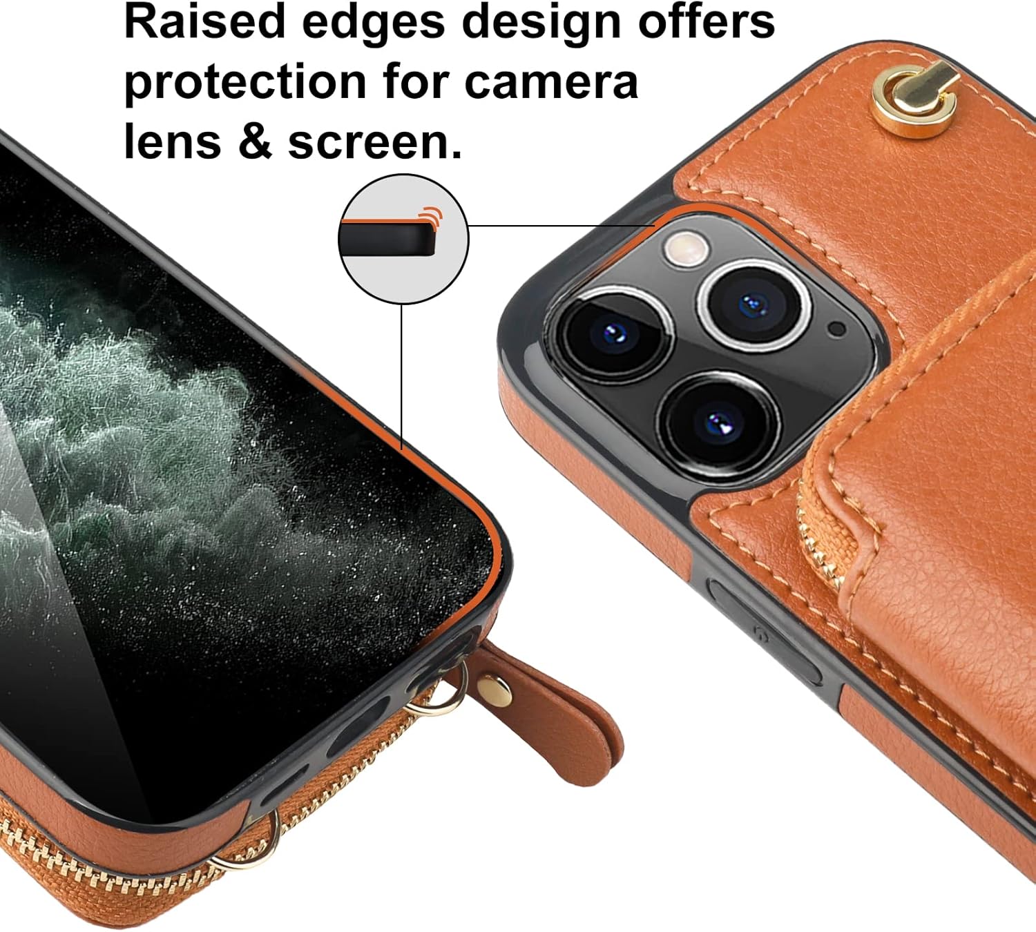 Bocasal Crossbody Wallet Case for iPhone 11 Pro Max, RFID Blocking Leather Purse Case with Card Holder, Protective Handbag Flip Cover with Zipper Wrist Strap Lanyard for Women 6.5 Inch (Brown)