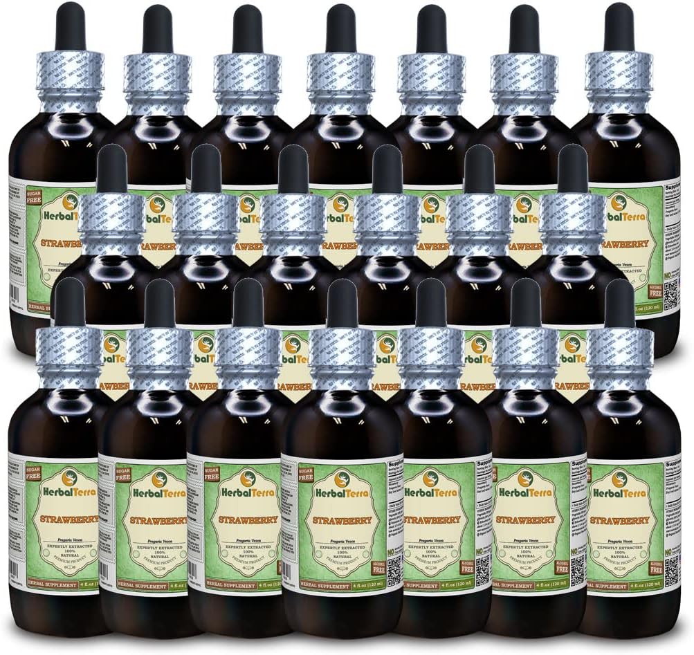 Strawberry (Fragaria vesca) Tincture, Dried Leaves Liquid Extract (Brand Name: HerbalTerra, Proudly Made in USA) 30x2 fl.oz (30x60 ml)