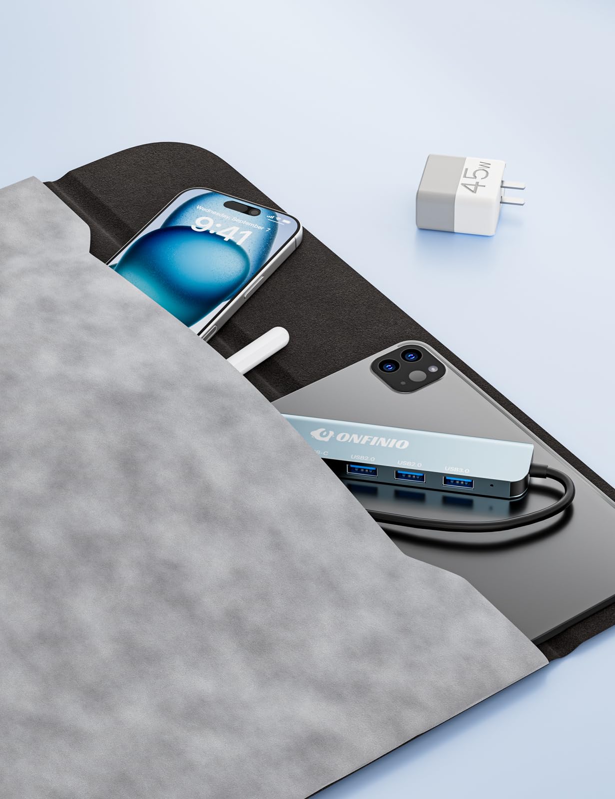 ONFINIO Hub USB C Hub wieloportowy adapter, 7 w 1 aluminiowy koncentrator USB 3.0 z 1 * USB 3.0, 4 x USB 2.0, 1 x USB C i 1 x port zasilania 5 IN do PC/laptopa/MacBooka/iPada Pro i innych urządzeń