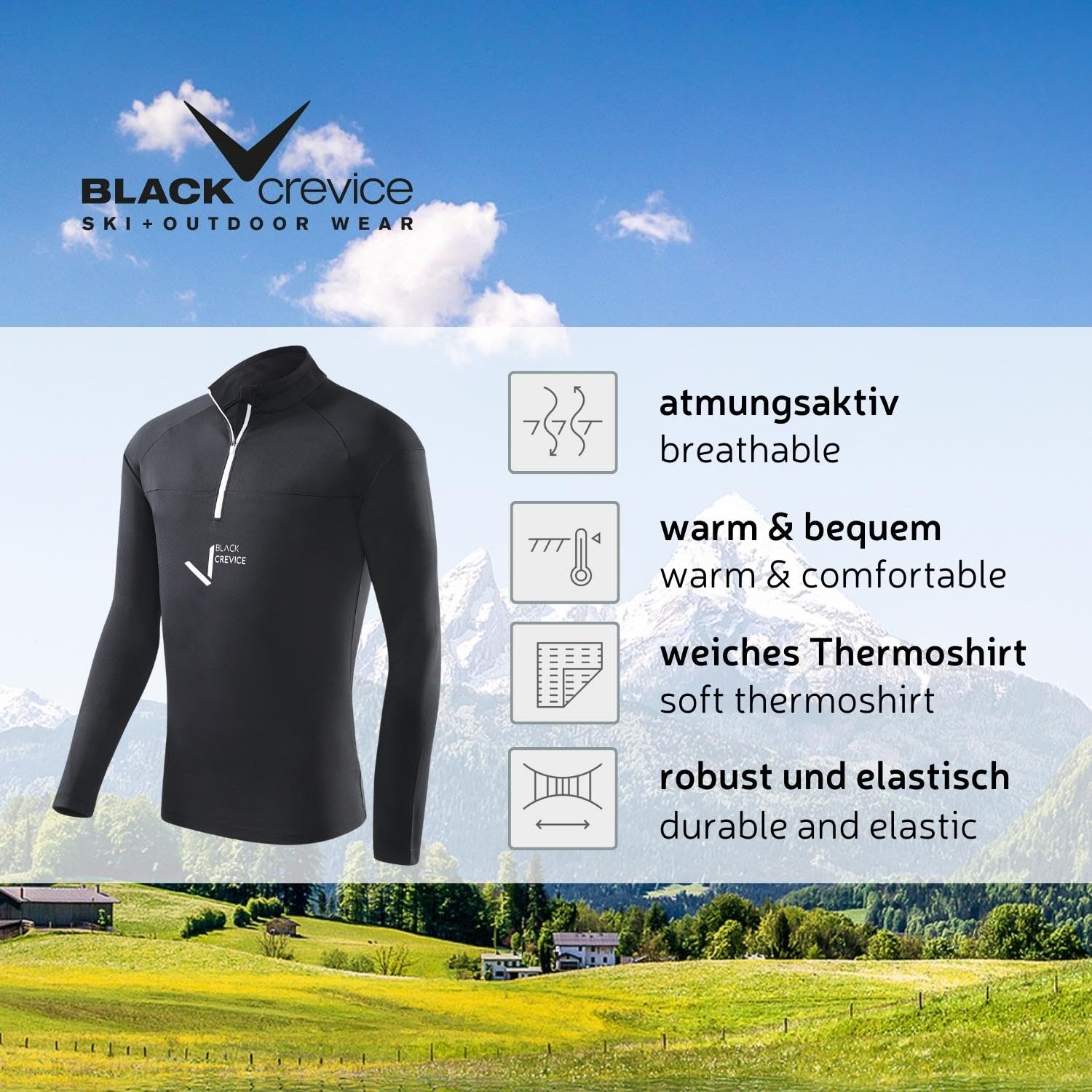 Black Crevice Camiseta Funcional con Cremallera para Hombre Camiseta Hombre