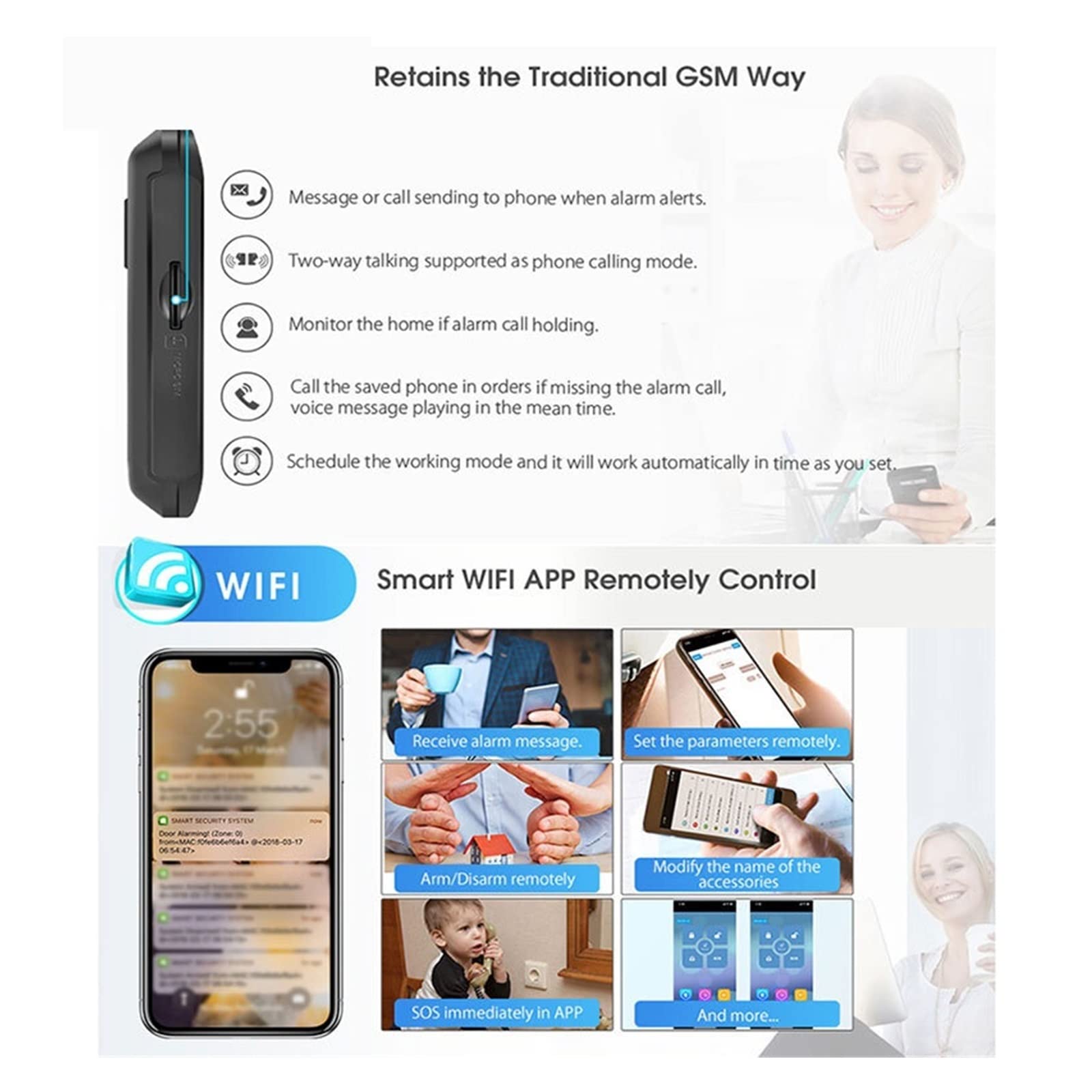 Vida elegante del de alarma la seguridad en el hogar ladrón inalámbrico TUYA con IP Carema compatible Para casa y garaje(D)