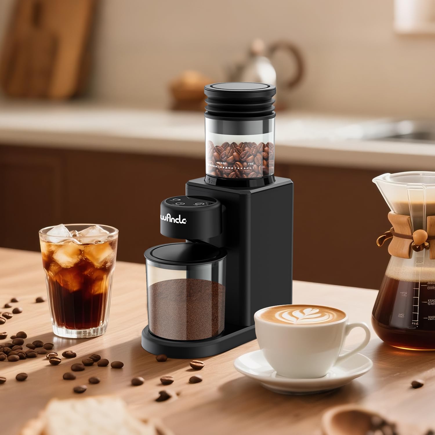 Moulin à Café à Cône Électrique Wancle Édition Tactile à Meules Coniques - 25 Niveaux de Mouture, Minuterie de Précision, Anti-Adhérence, Compact avec Soufflerie, Moteur 200W