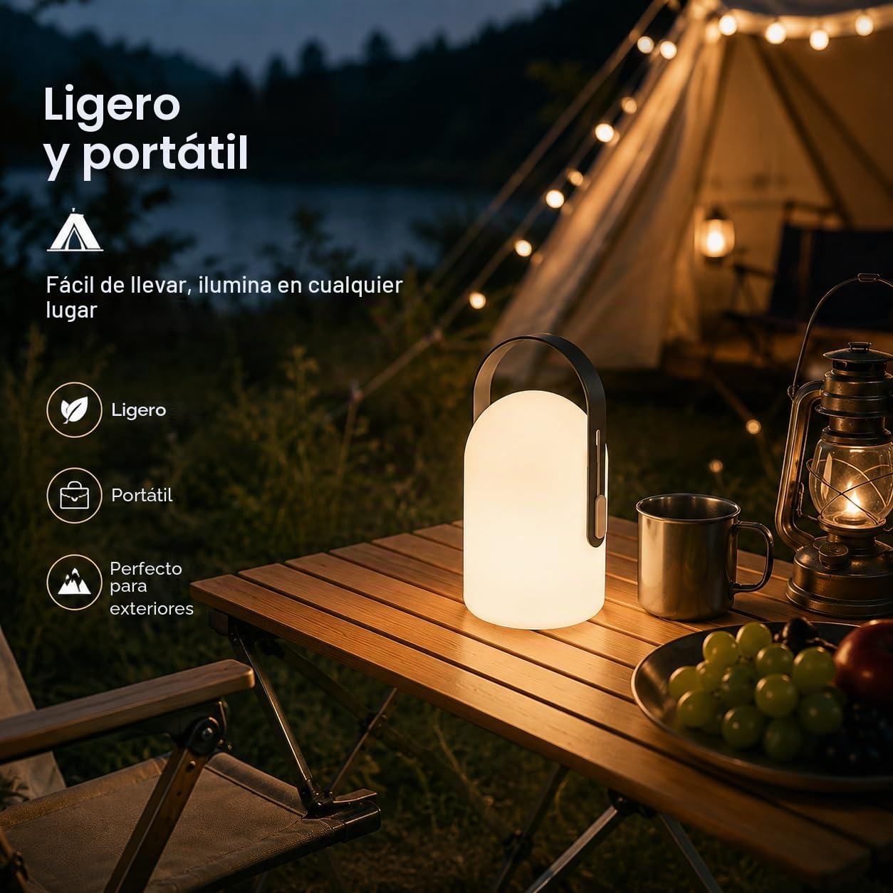 TRIROCKS Lámpara de Mesa Portátil sin Cable, Lámpara LED Recargable 3 Niveles de Intensidad, Luz Nocturna con Control USB para Camping, Hogar y Exterior