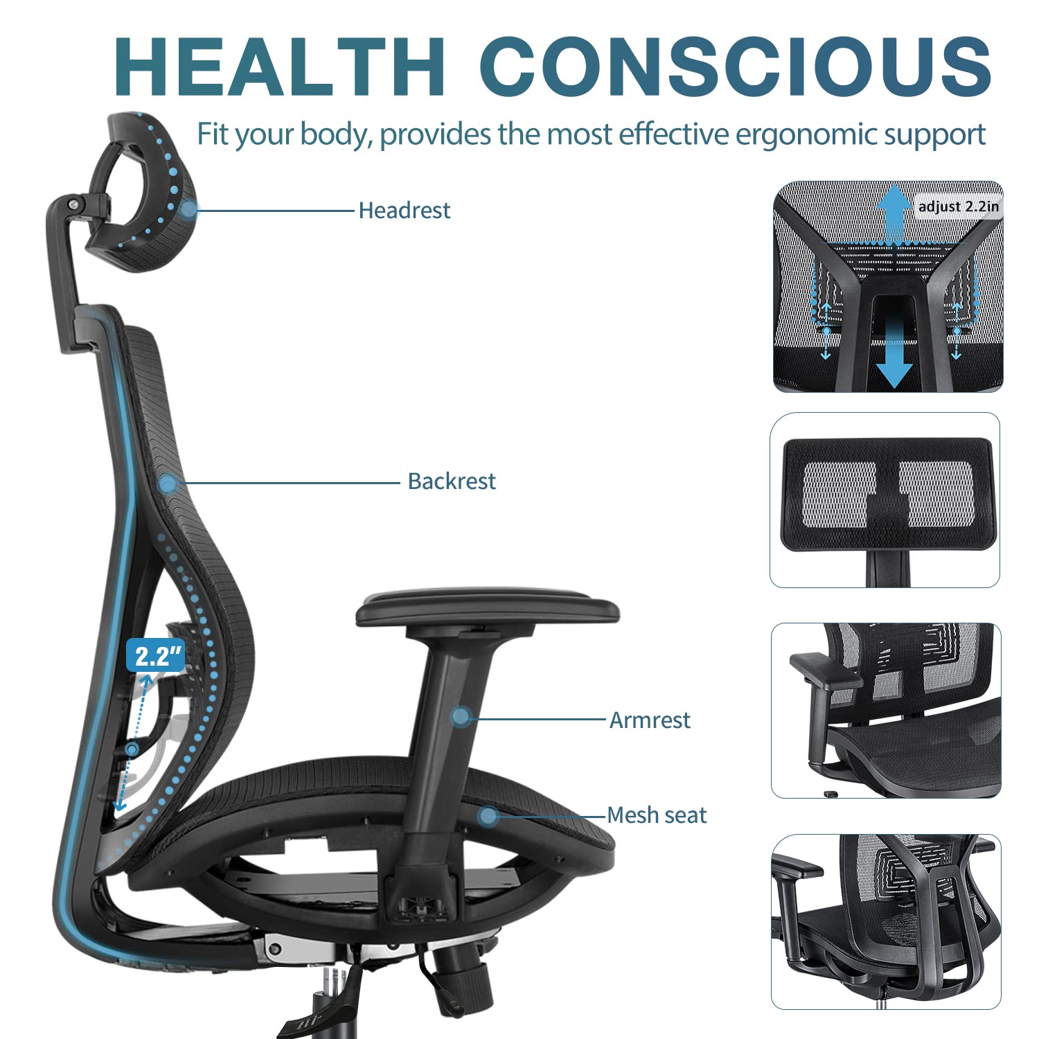 SUNNOW Ergonomic Office Chair with Adjustable Lumbar Support, HighBack